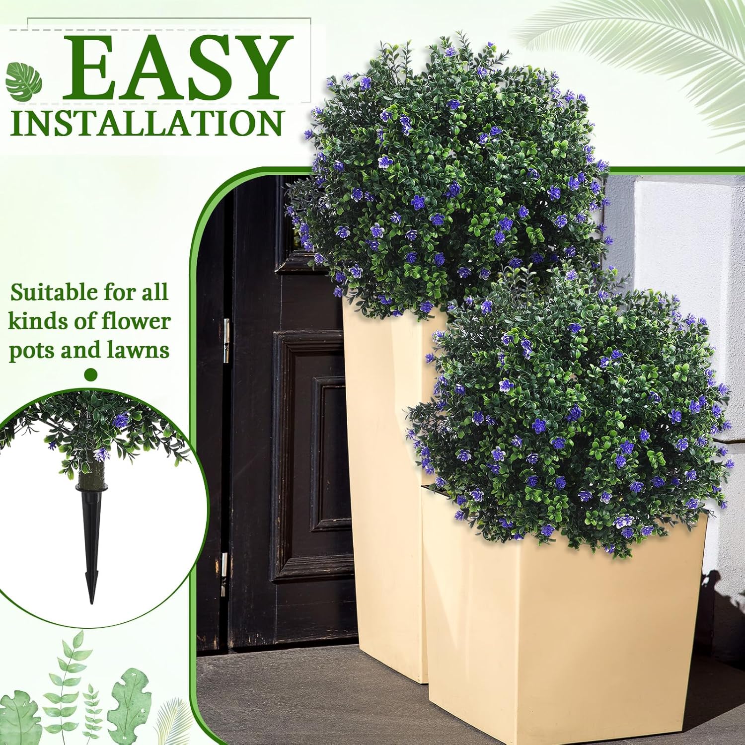 Yunlly Set of 2 Artificial Boxwood Balls with Flowers Purple