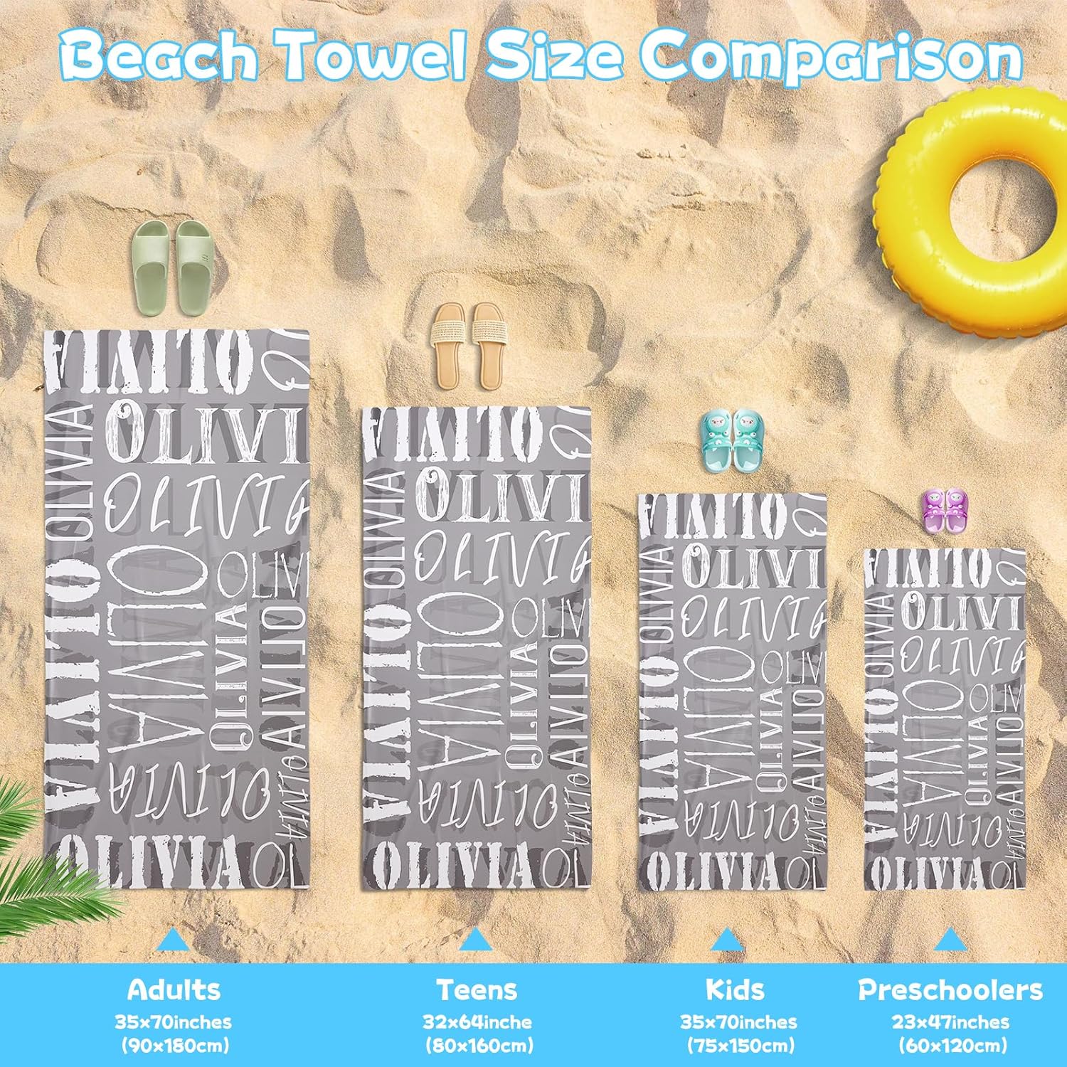 Personalized Beach Towels for Kids with Name and Monogram