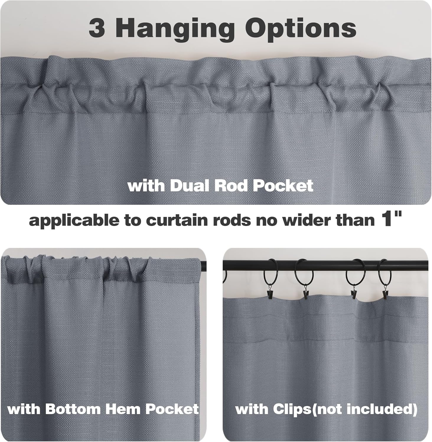 Chyhomenyc Dark Grey Faux Linen Curtains 30x30 2PCS