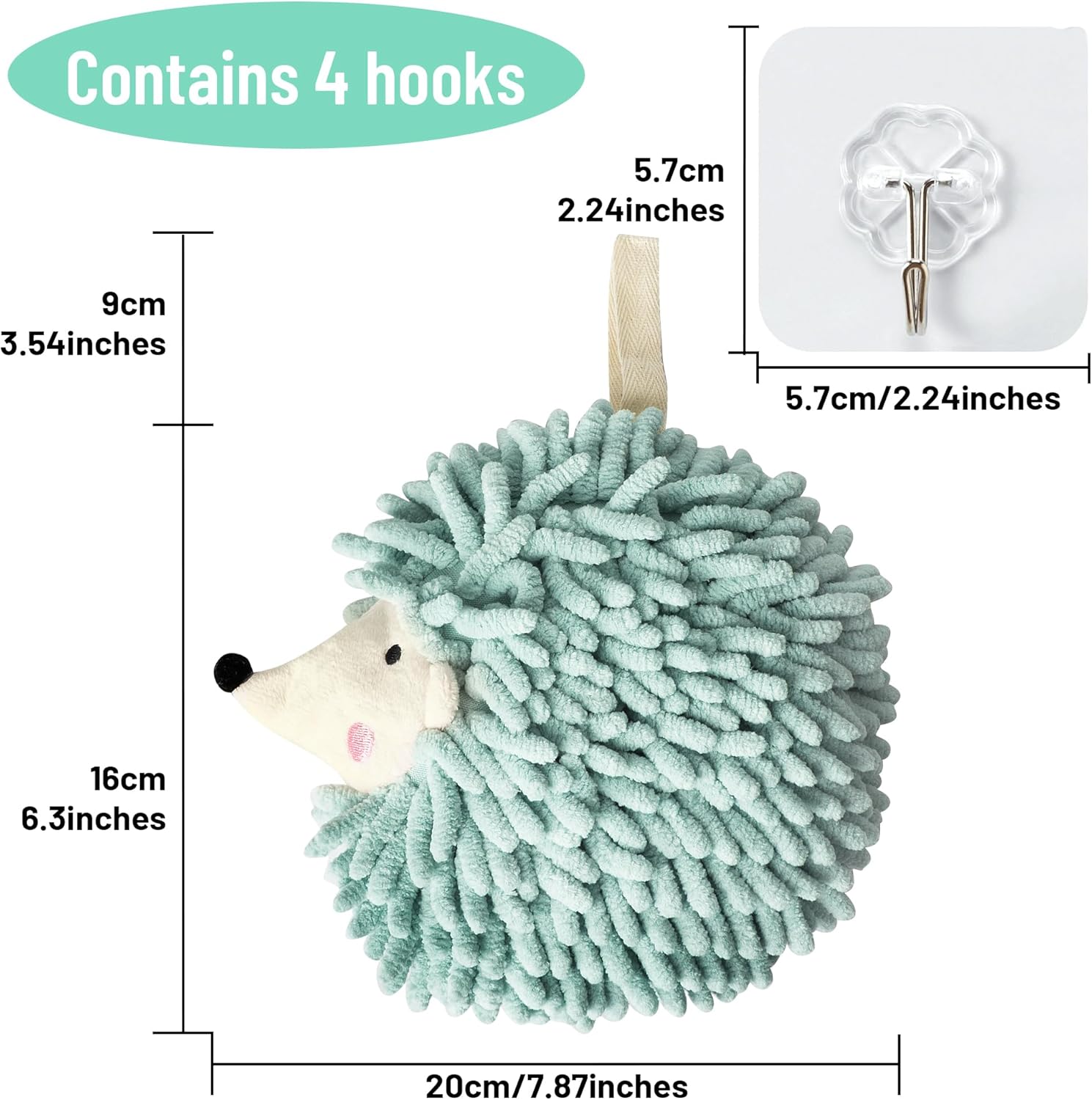 Dormercy Fuzzy Ball Towels with 4 Hooks 2 Pack Green Pink