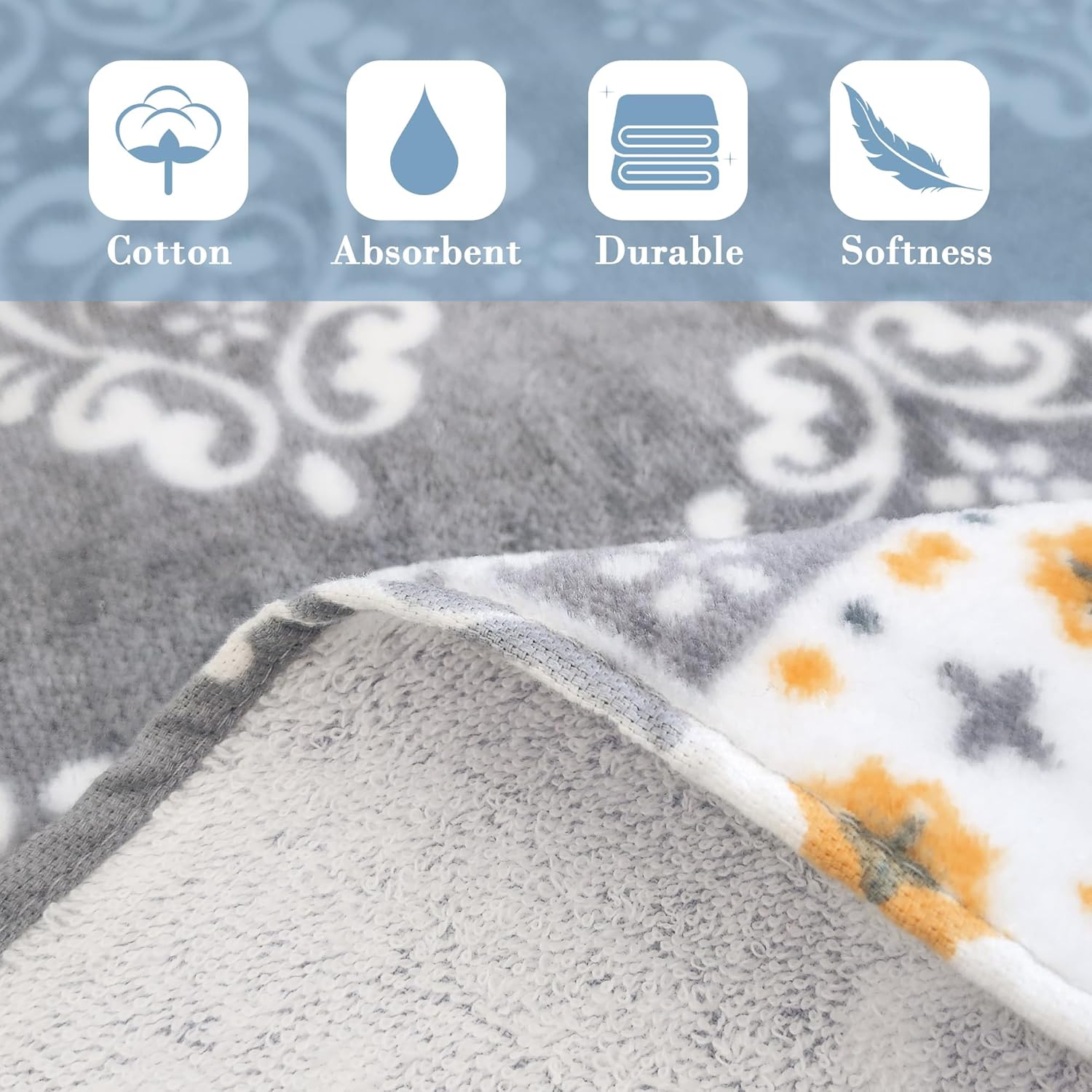 VOOVA MOVAS 4 Pack Gray Hand Towels with Damask Print