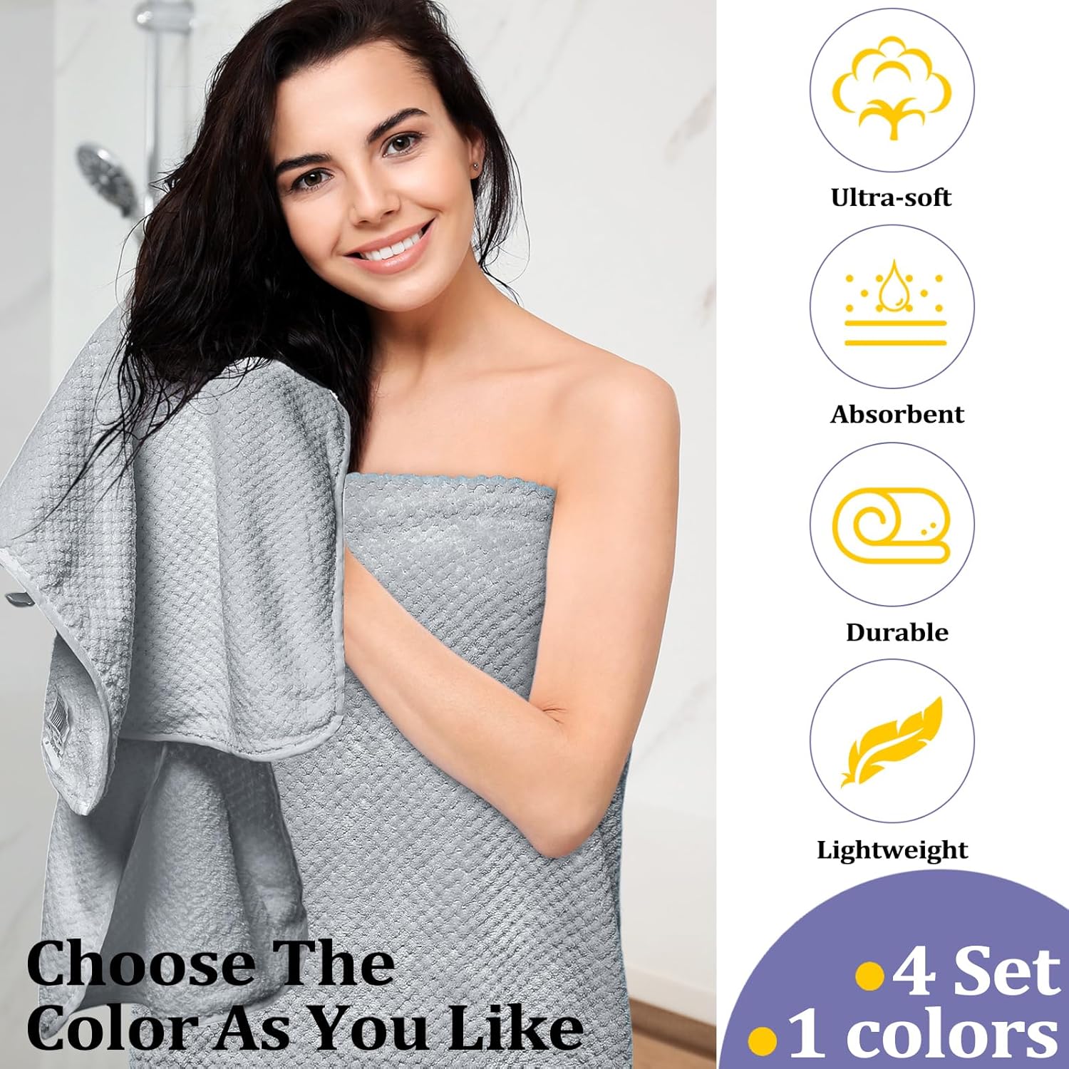 Preboun 12 Pcs Bath Towels and Washcloths Set
