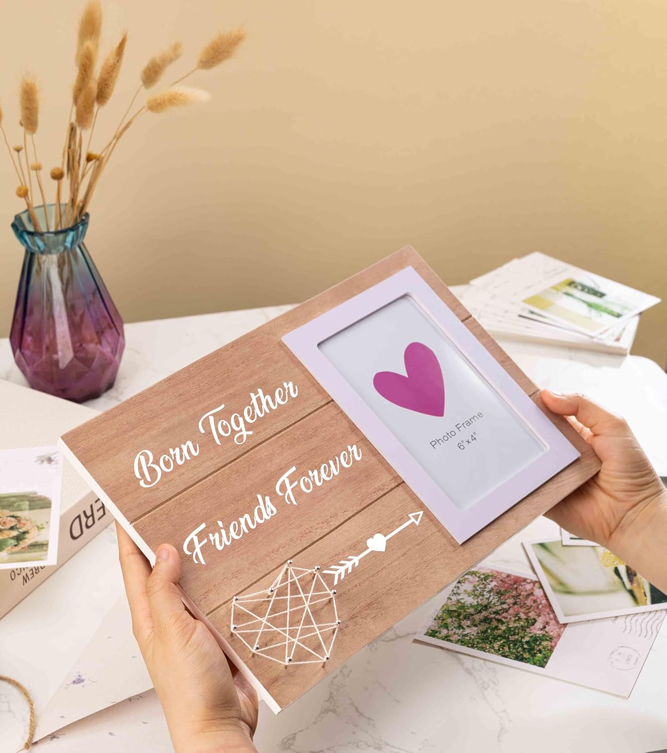 Unique Twin Baby Wooden Photo Frame with Heart