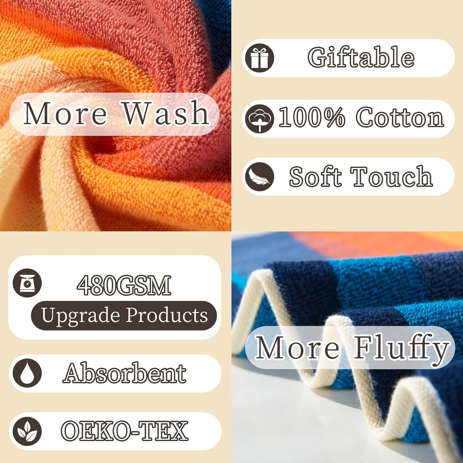 VOOVA MOVAS Patterned Towel Set Red Orange 8PCS