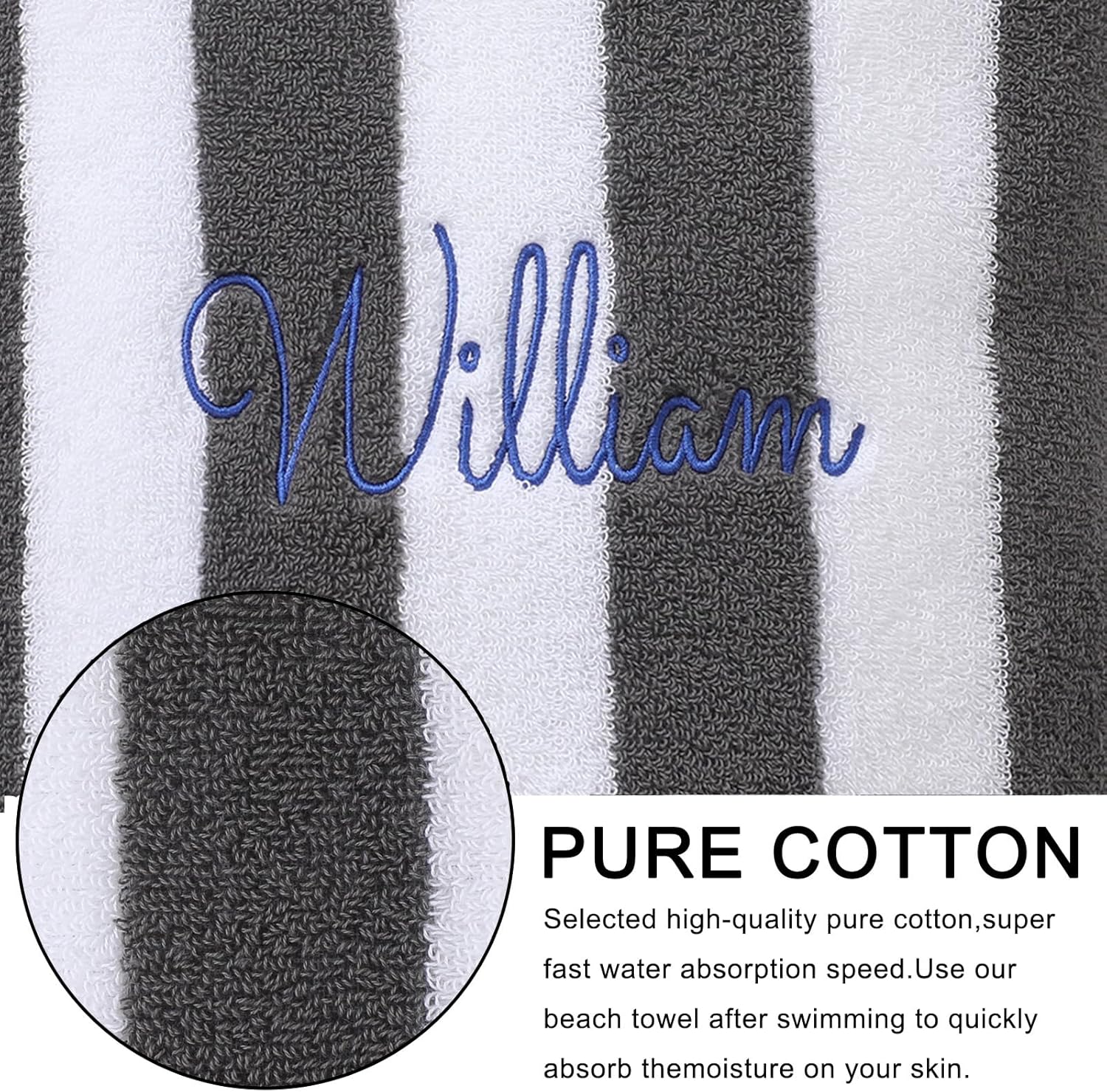 Personalized Beach Towels with Embroidered Name for Kids and Adults