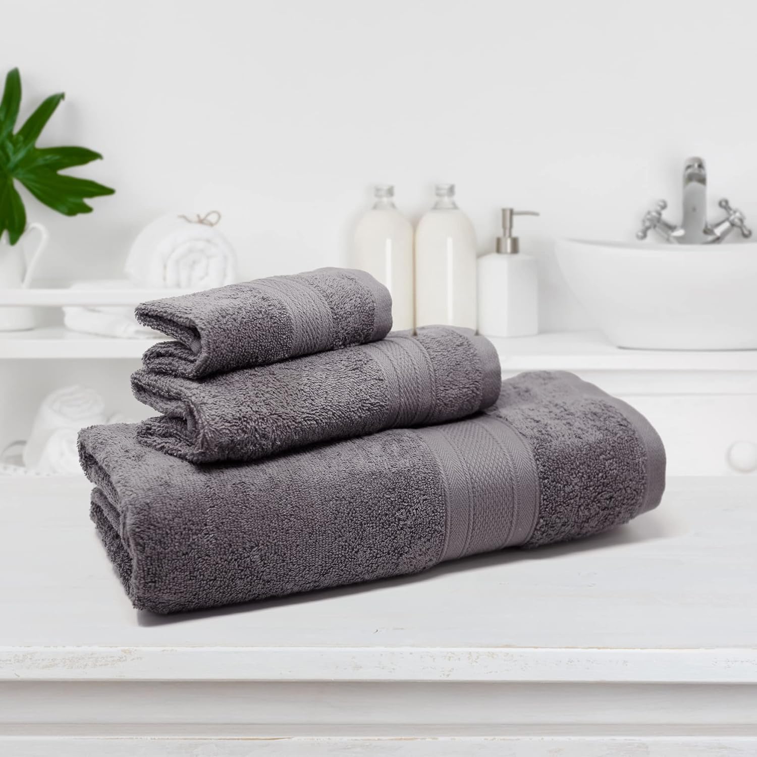TRIDENT Luxury 3 Piece Towel Set Charcoal Grey