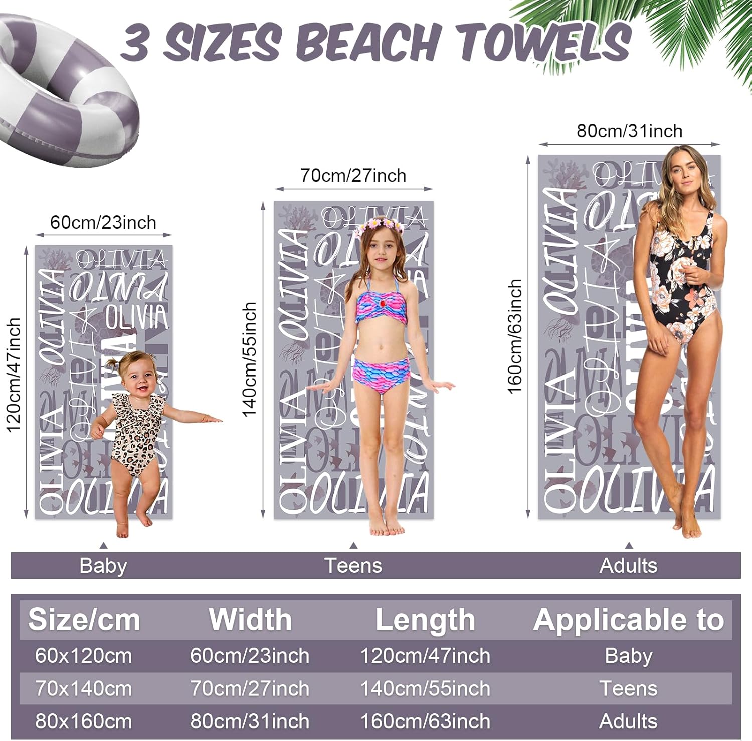 Customized Beach Towel with Name for Kids and Adults