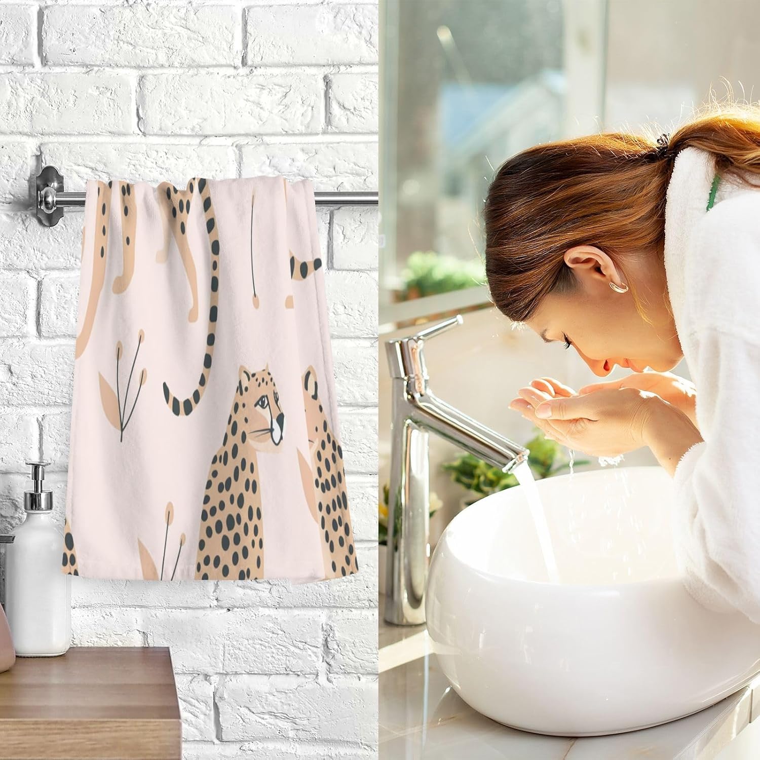 Bolaz Cheetah Leopard Hand Towels 2PCS Soft Cotton 1