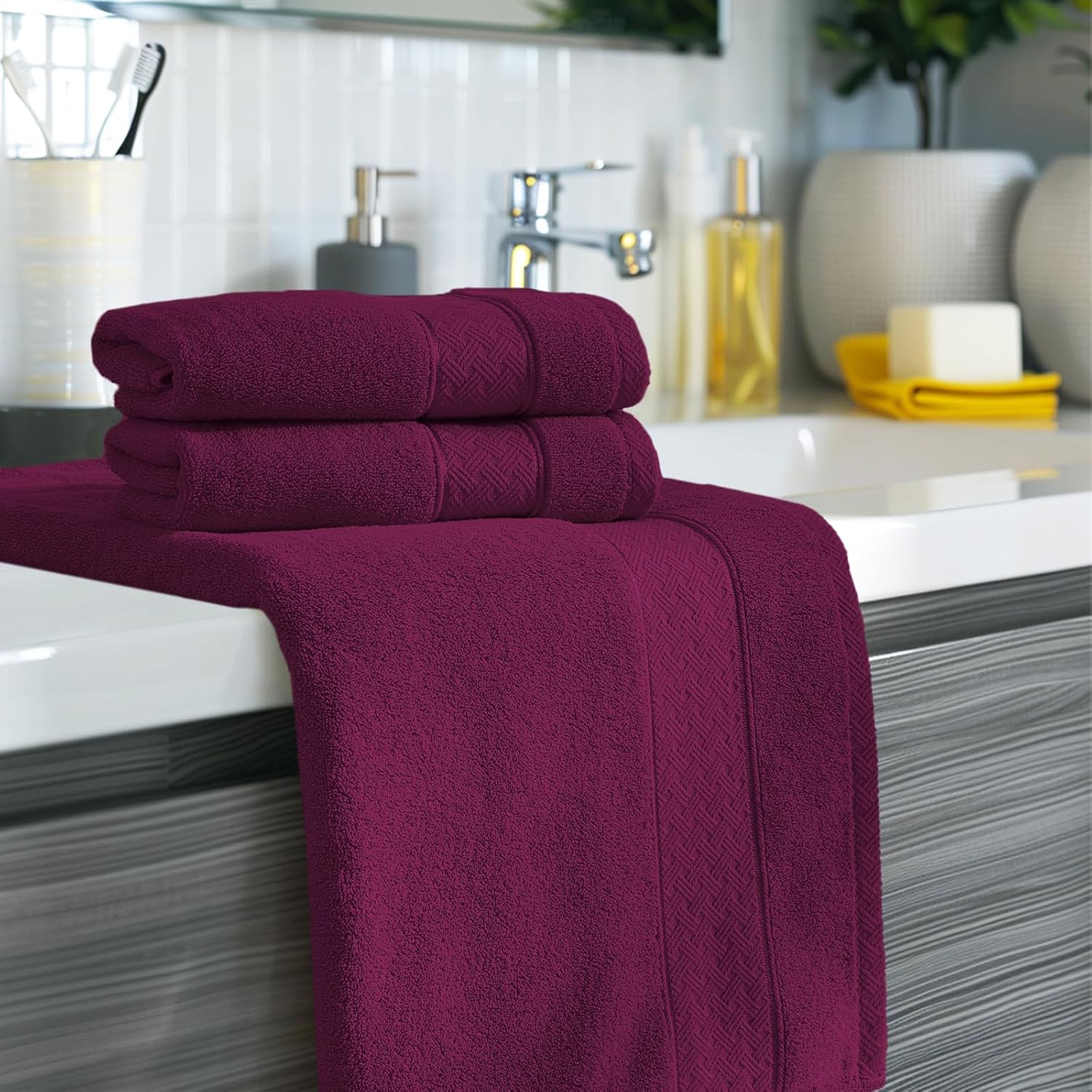 COZYART 6-Piece Bath Towel Set Plum Burgundy