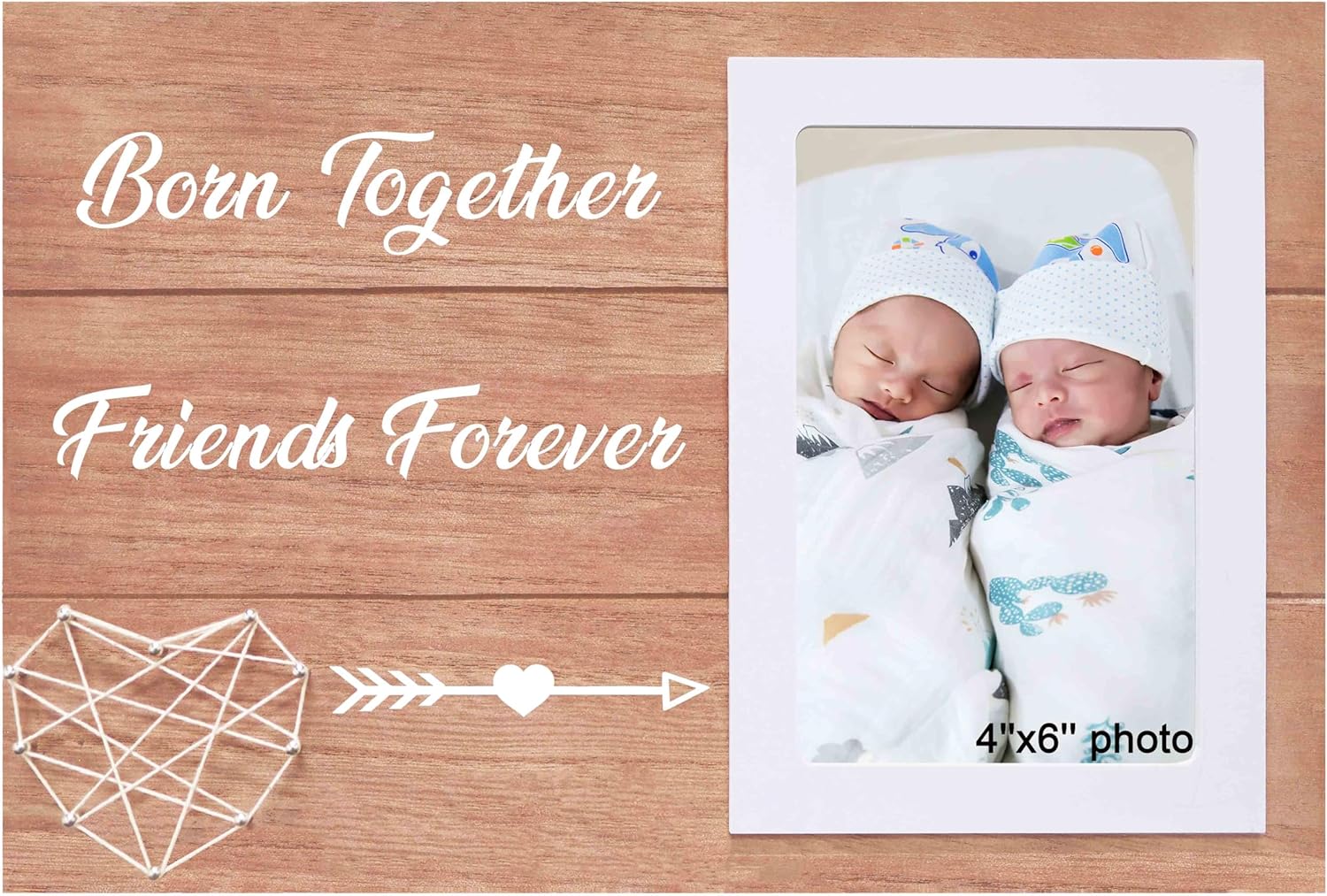 Unique Twin Baby Wooden Photo Frame with Heart