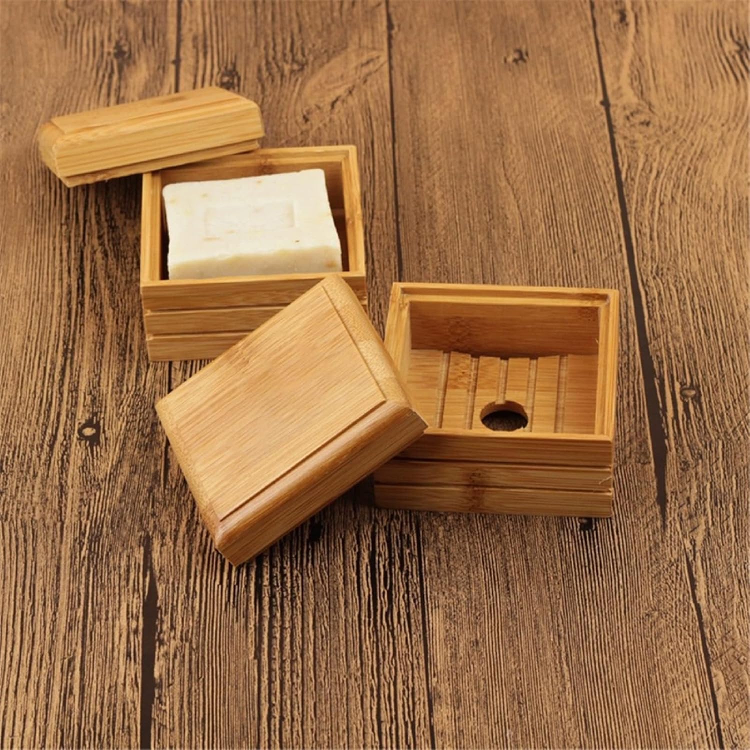 2-Pack Wooden Soap Holder with Lid for Bathroom