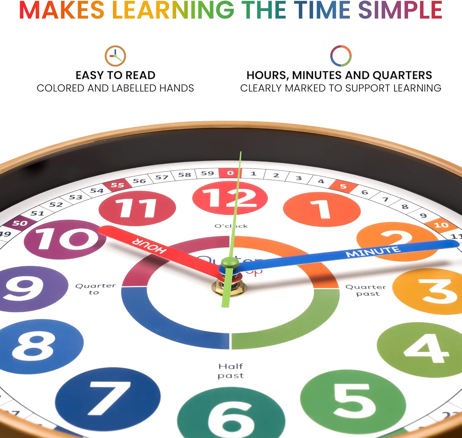 OysterPop Learning Clock for Kids - 10 Inch Silent Teaching Clock