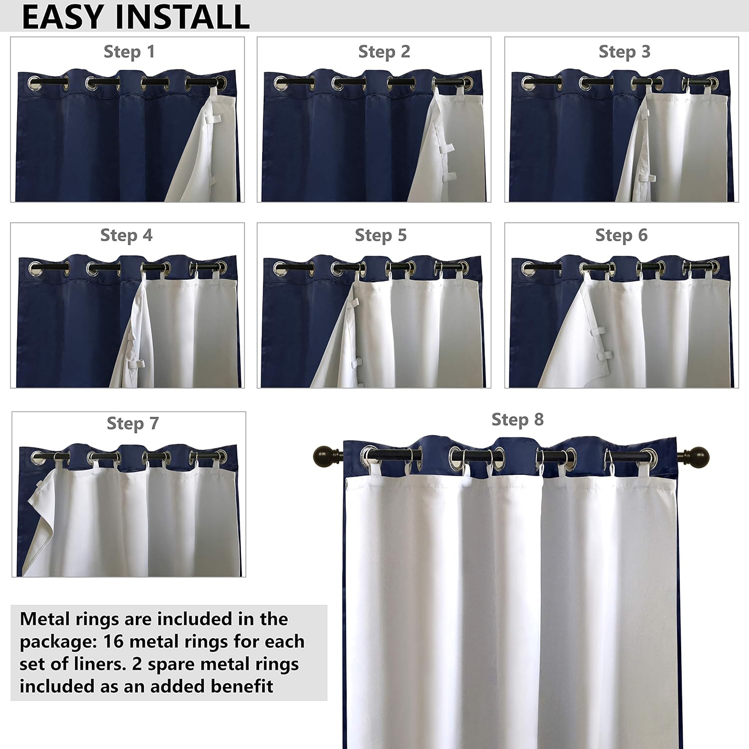 DriftAway Blackout Curtain Liner 2 Panels 50x58 Inches