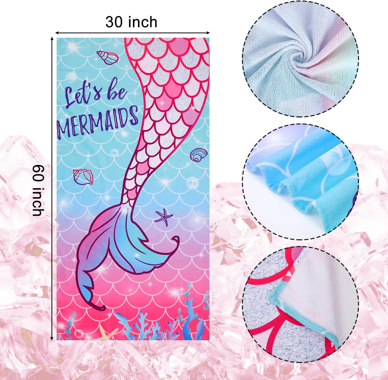 LIVILAN Mermaid Tail Beach Towel 30x60