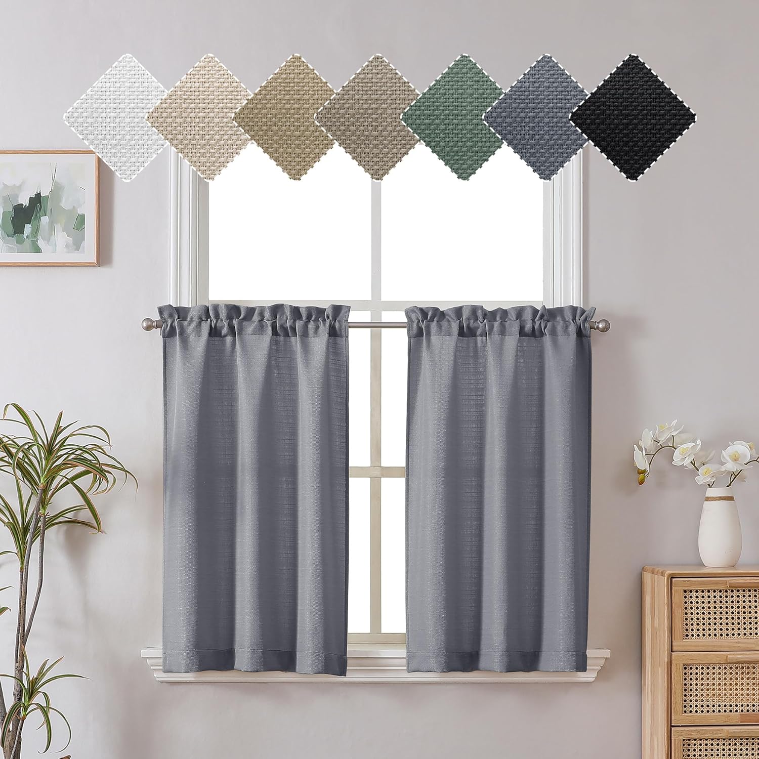 Chyhomenyc Dark Grey Faux Linen Curtains 30x30 2PCS