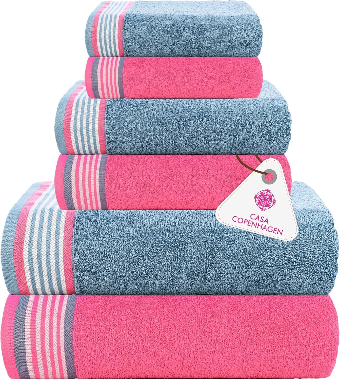 CASA COPENHAGEN He She 6-Piece Towel Set - Dusty Blue Pink 1