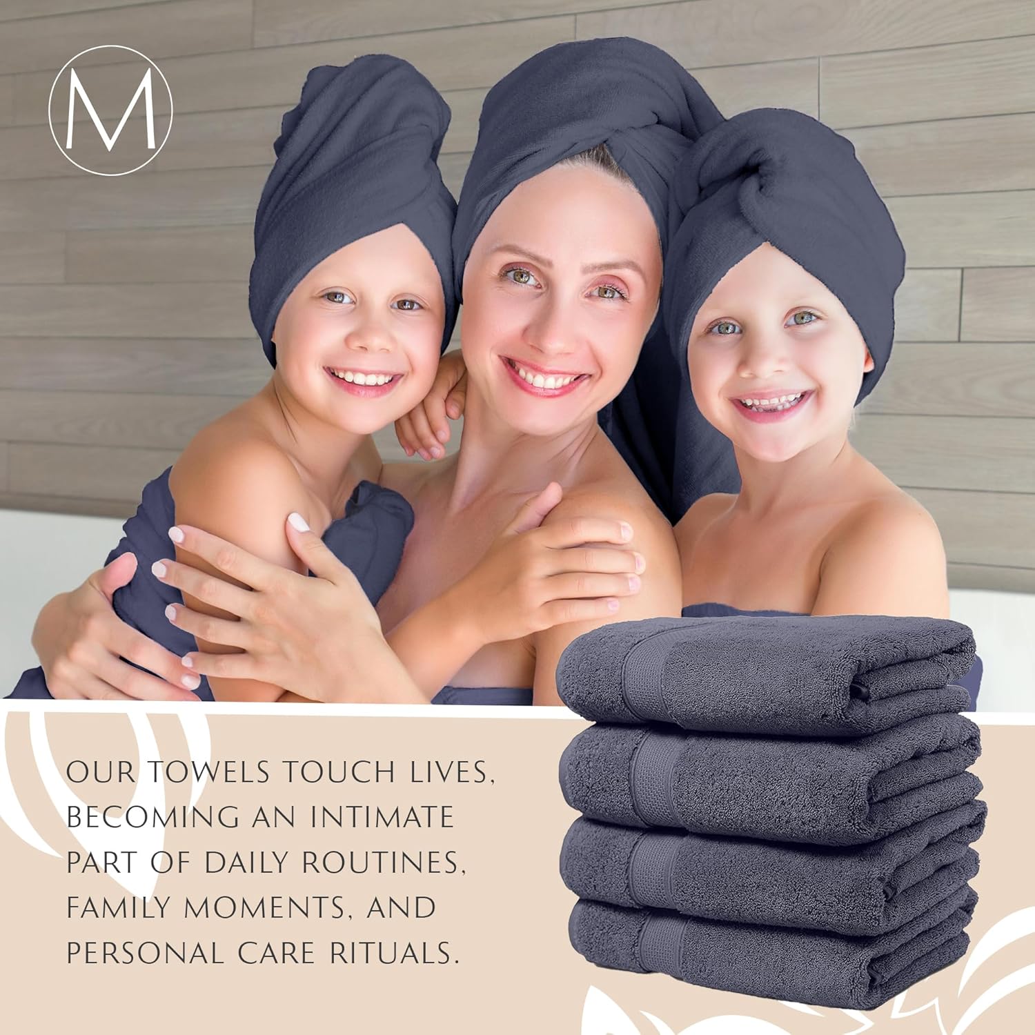 MAURA Indigo Blue Extra Large Turkish Cotton Bath Towel Set of 4