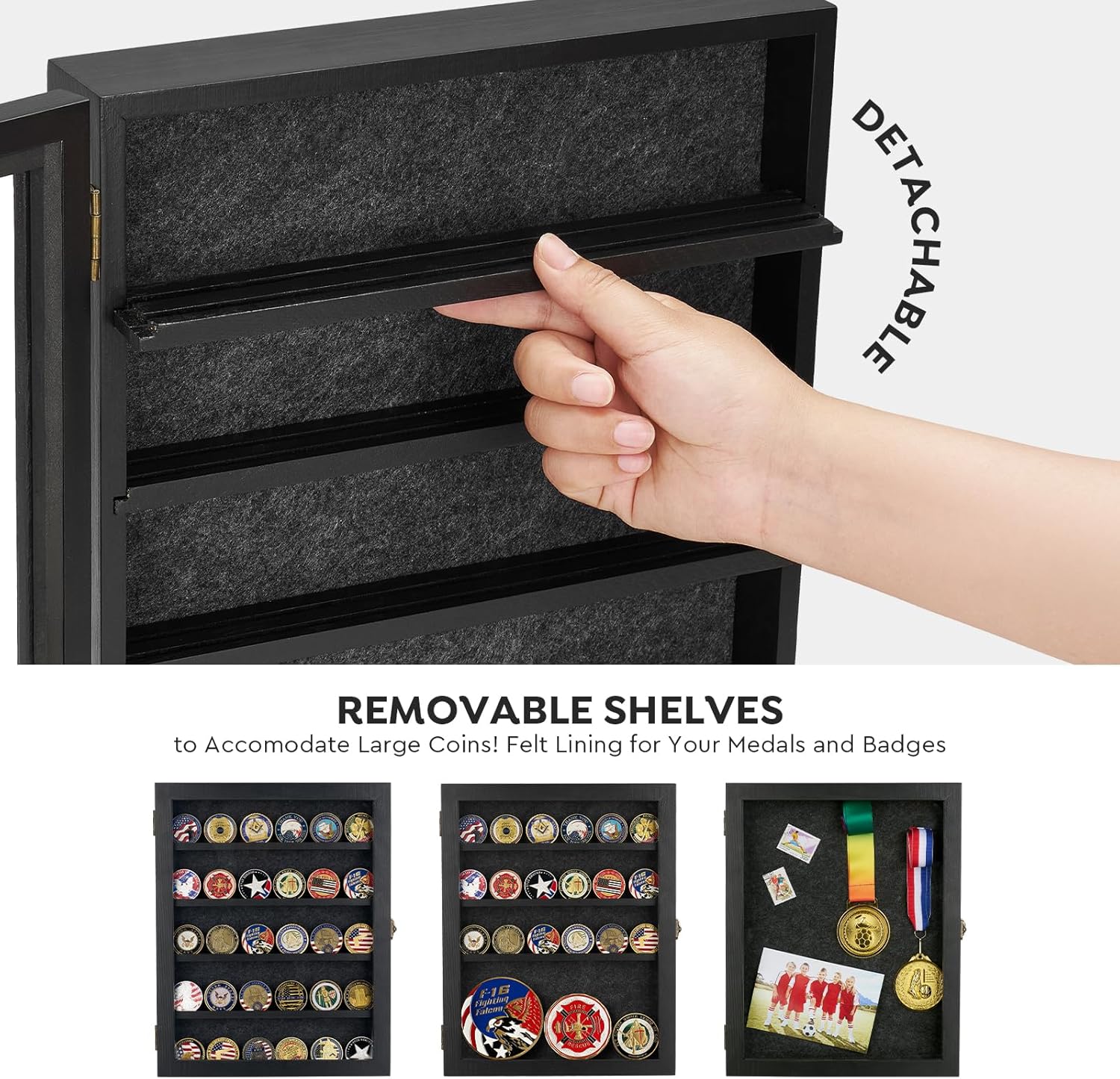AW BRIDAL Large Shadow Box for Coins and Collectibles 11x14 Inch Black