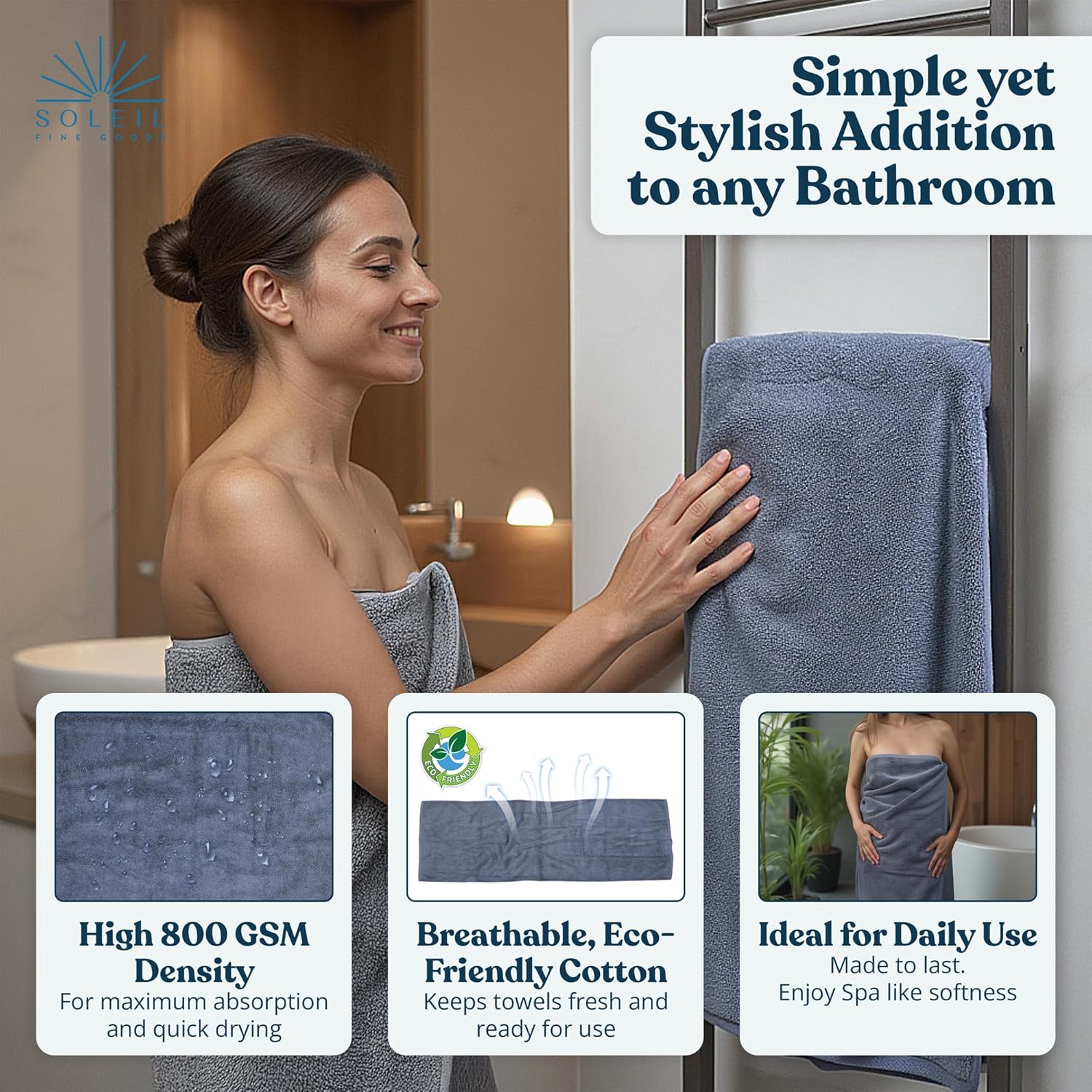 Luxurious 800 GSM Bath Towel Set - 27 x 54 Inches