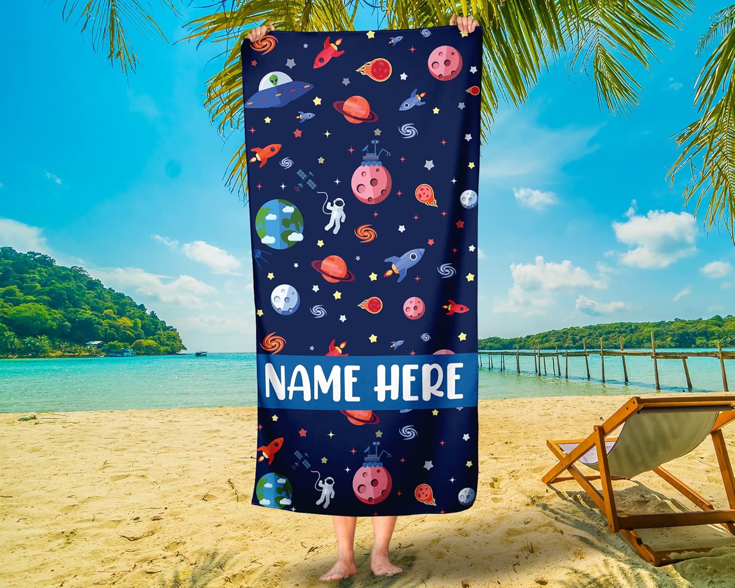 Personalized Solar System Beach Towel With Name 1