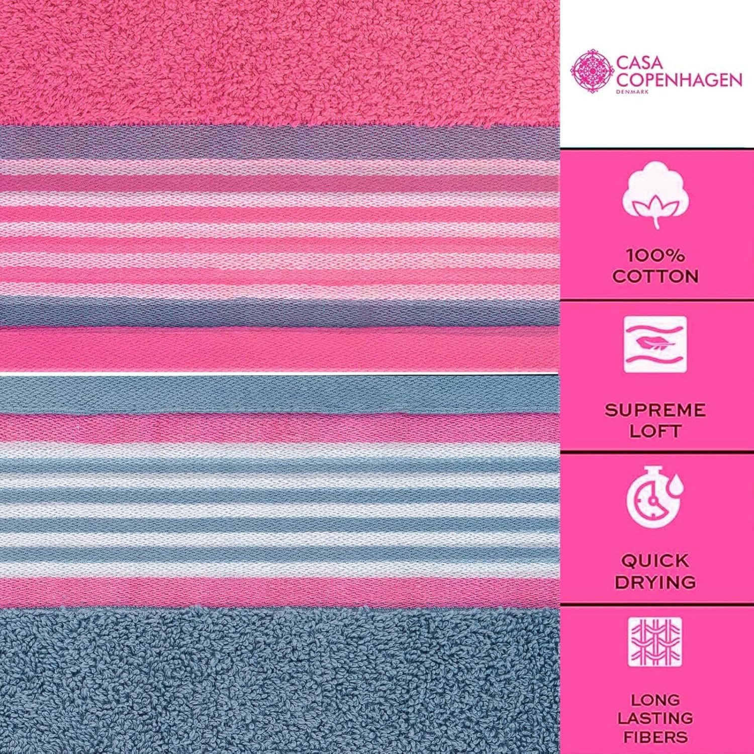 CASA COPENHAGEN He She 6-Piece Towel Set - Dusty Blue Pink 1