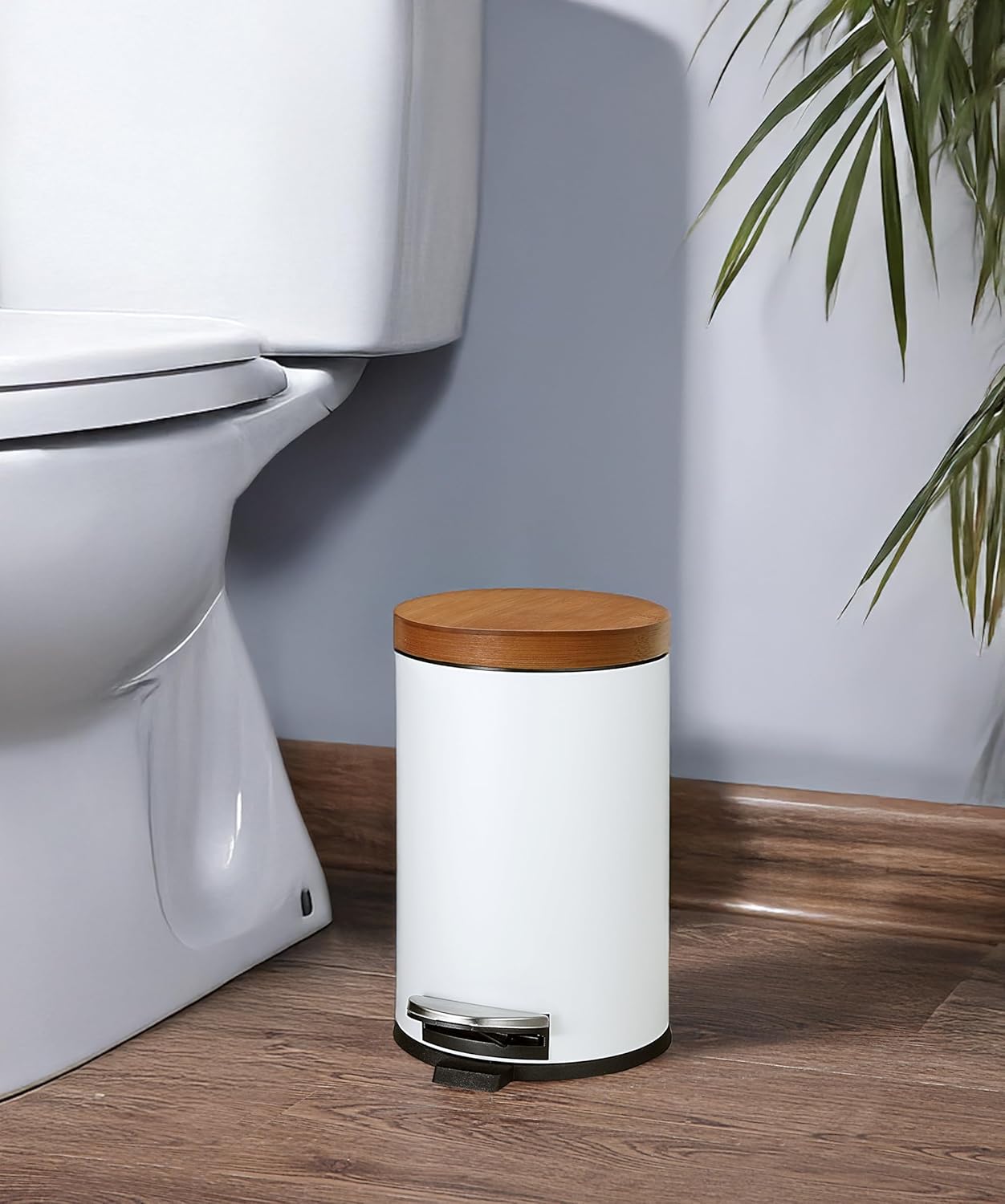 SunnyPoint Elite Bamboo Lid Trash Can 45L White 1