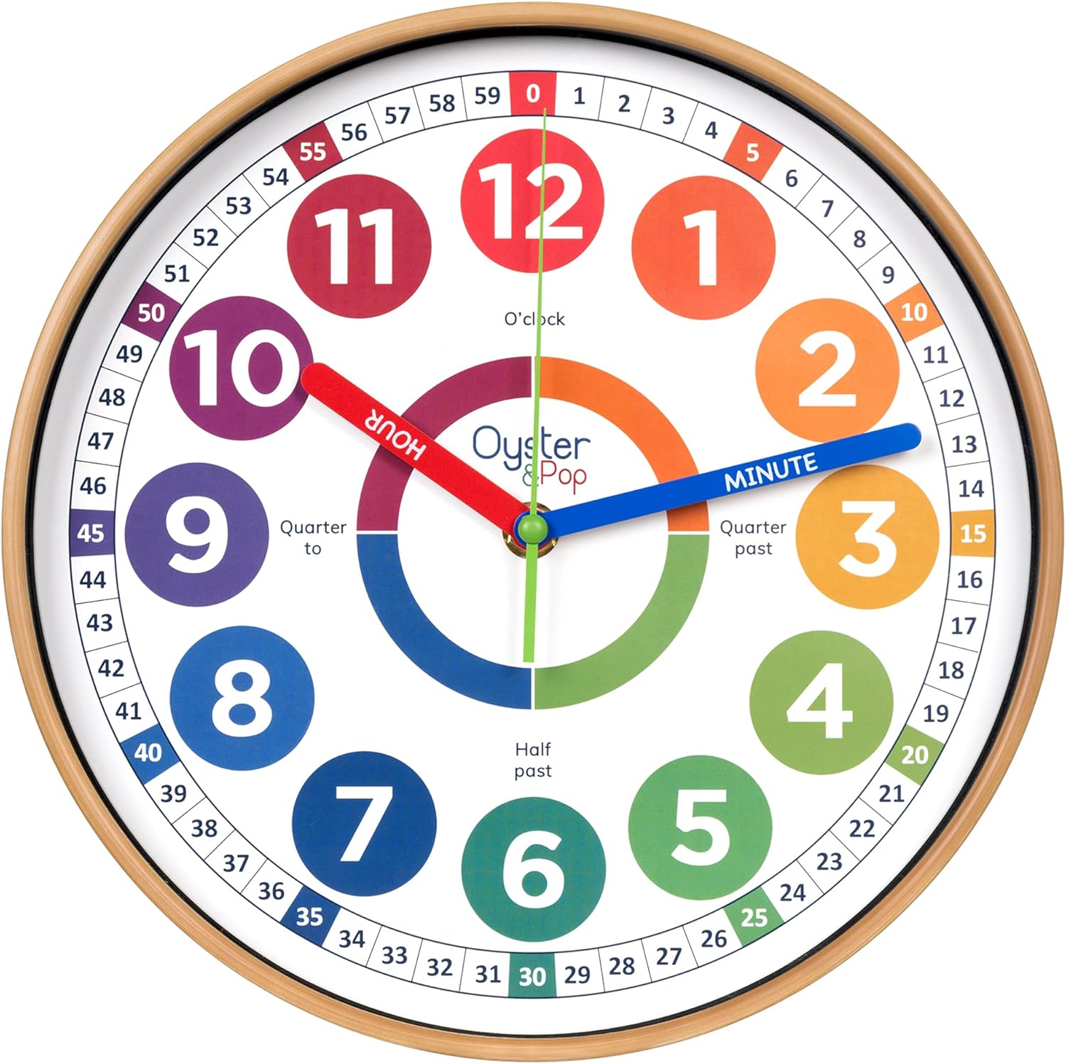 OysterPop Learning Clock for Kids - 10 Inch Silent Teaching Clock