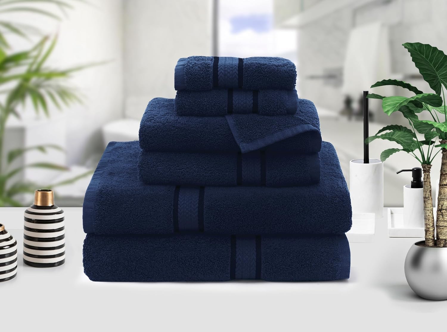 COTTON CRAFT Ultra Soft 6 Piece Towel Set Navy