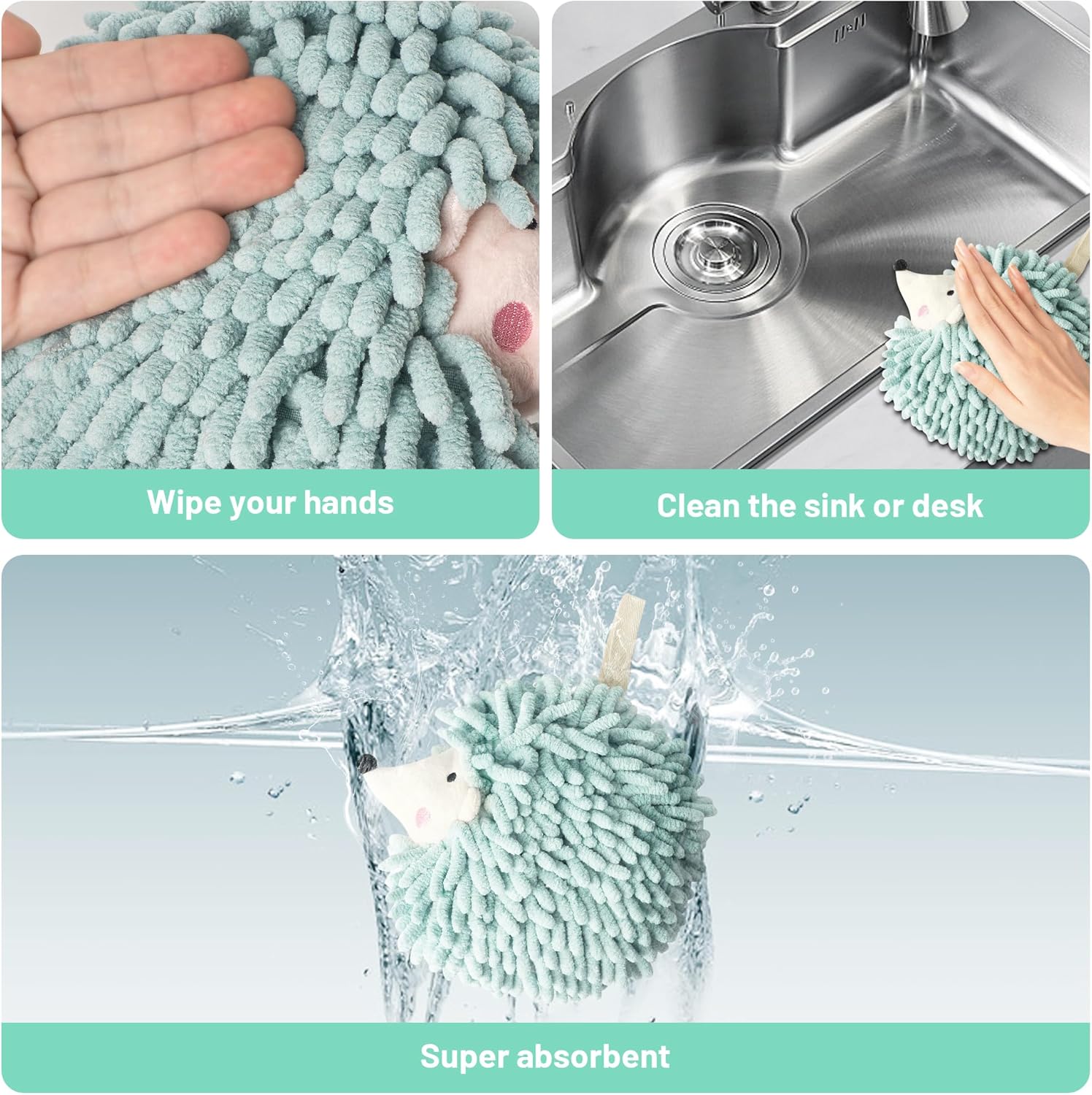 Dormercy Fuzzy Ball Towels with 4 Hooks 2 Pack Green Pink