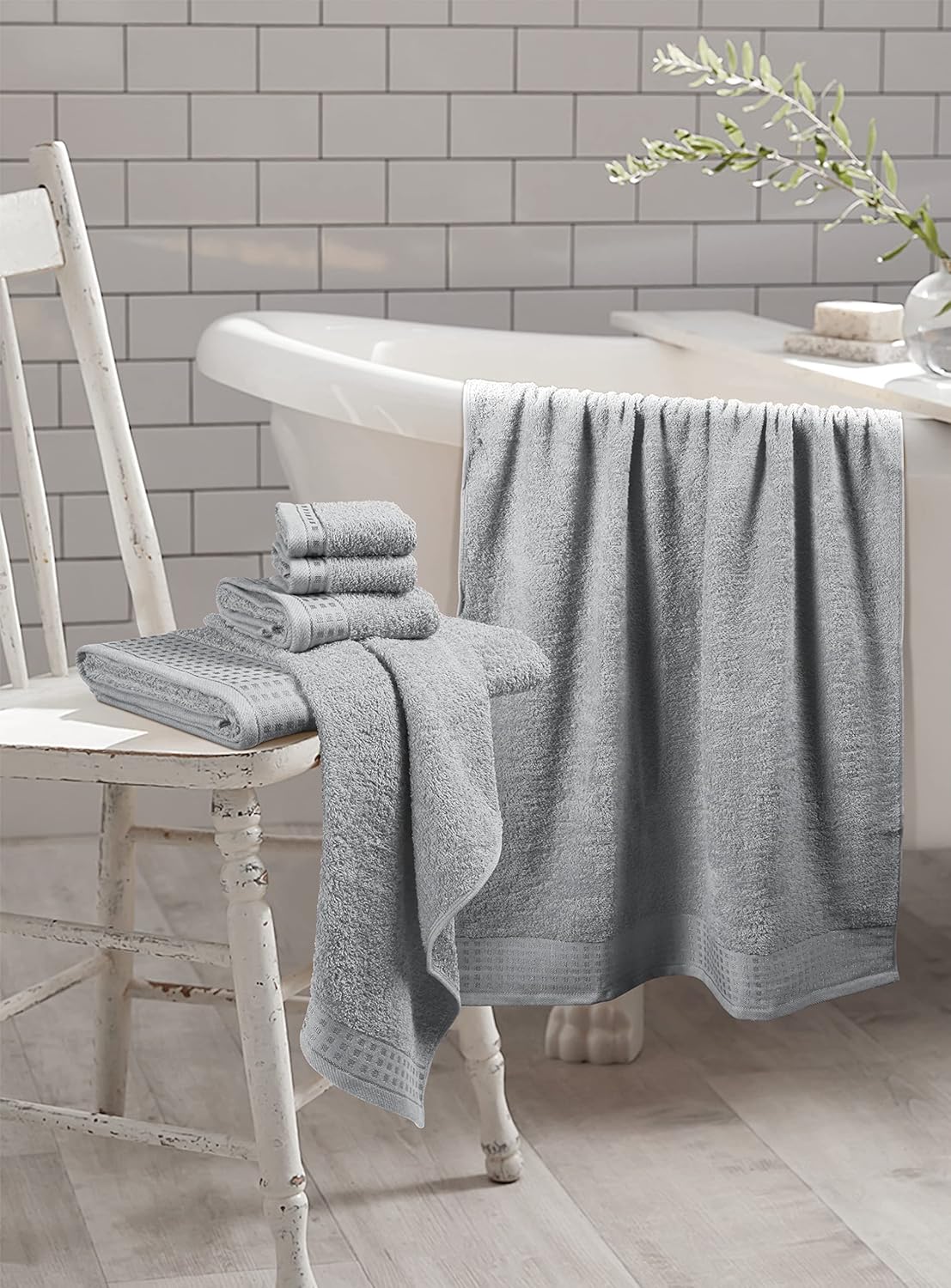 GLAMBURG 100 Cotton Towel Set 6 Pack Light Grey