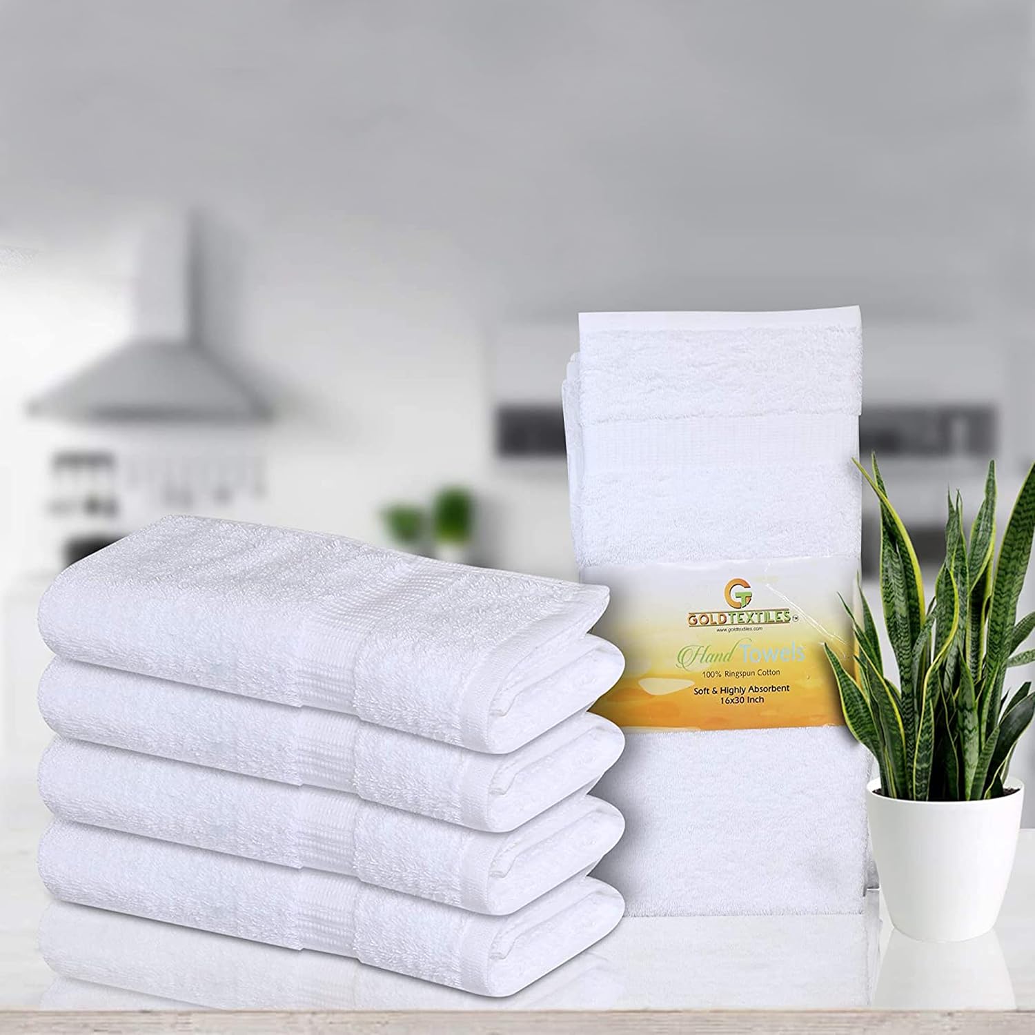 GOLD TEXTILES Premium White Hand Towels 4 Pack 1