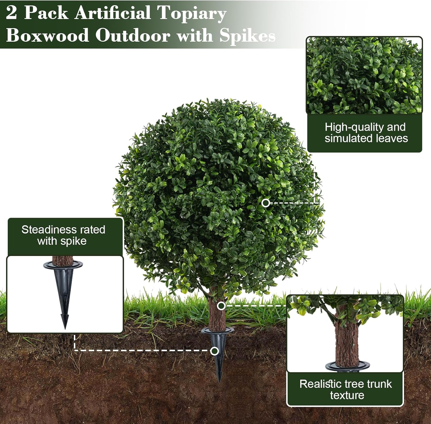 Chillchard 22 Artificial Boxwood Topiary 2 Pack UV Resistant Fake Shrubs