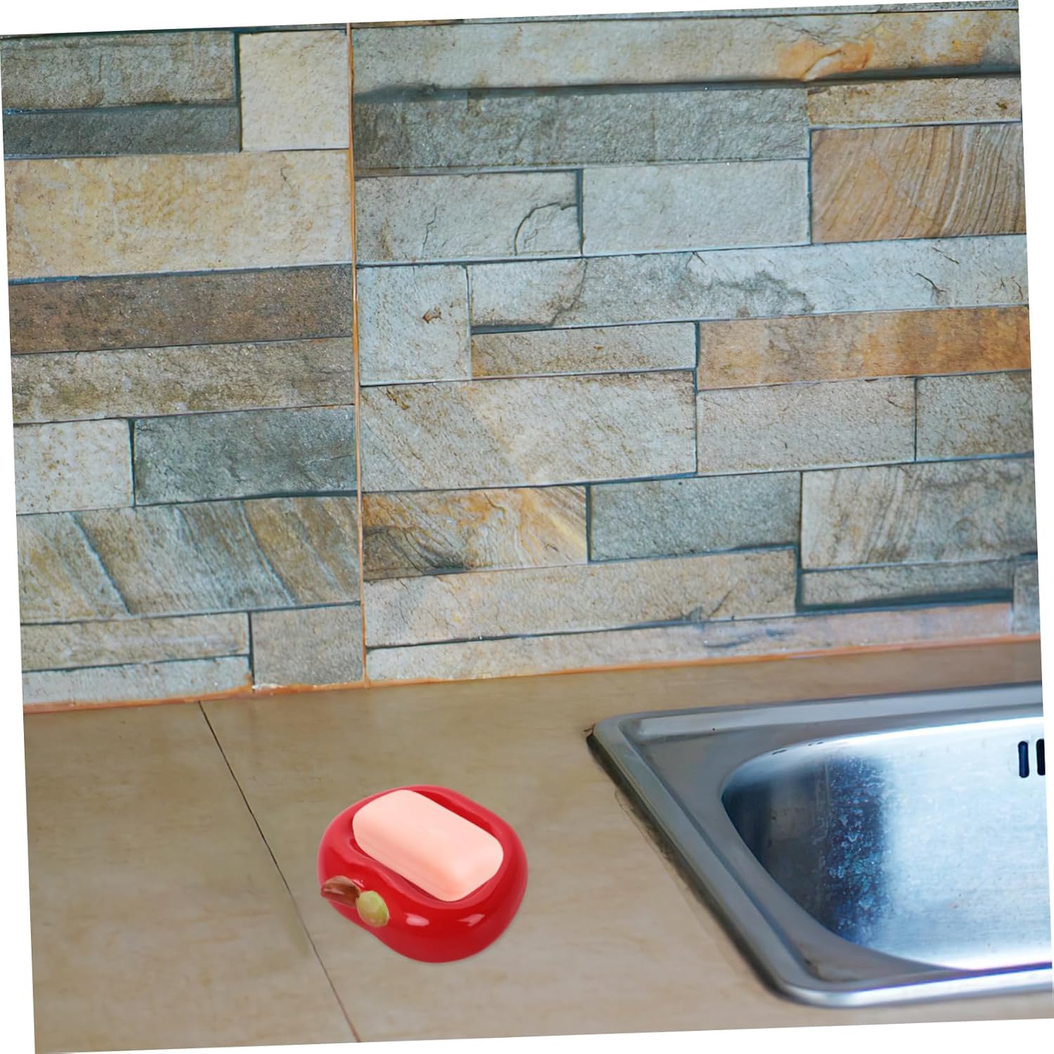 Ceramic Apple Soap Holder with Drainage Tray