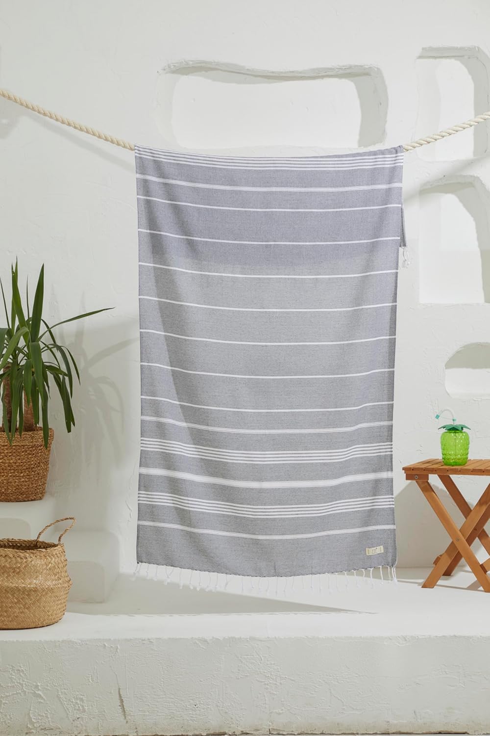 Yazz Turkish Cotton Beach Towel 39x71 in - Anthracite