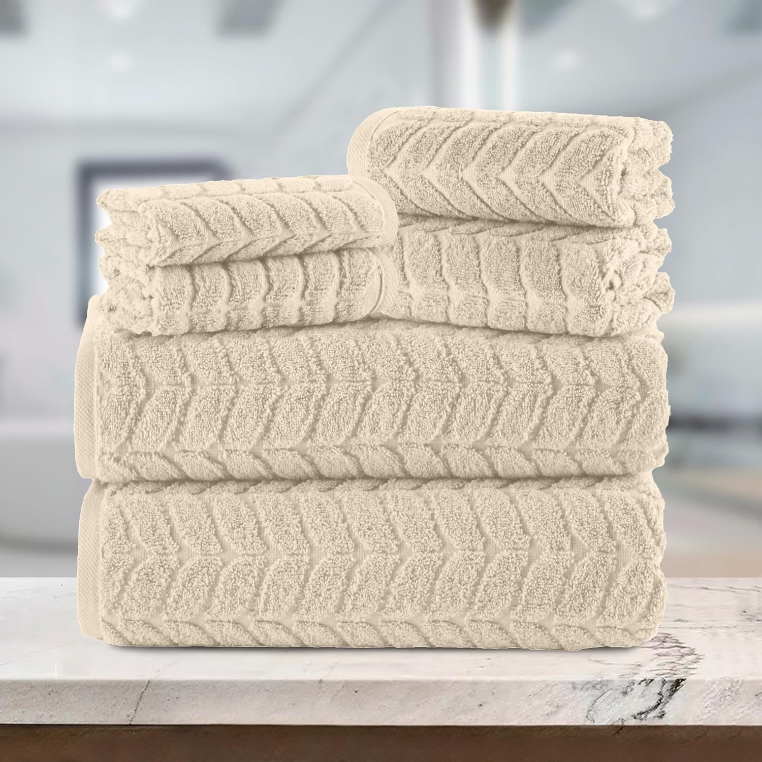 Elegant Comfort Turkish Cotton Towel Set Ivory 6-Piece