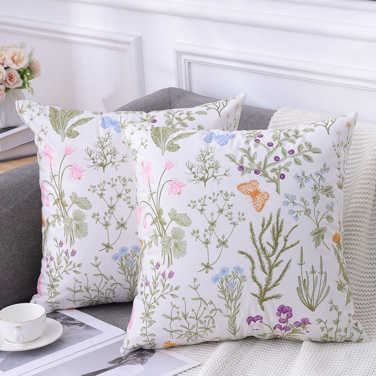 Hyha Floral Pattern Velvet Pillow Covers Set of 2 20x20 Inch