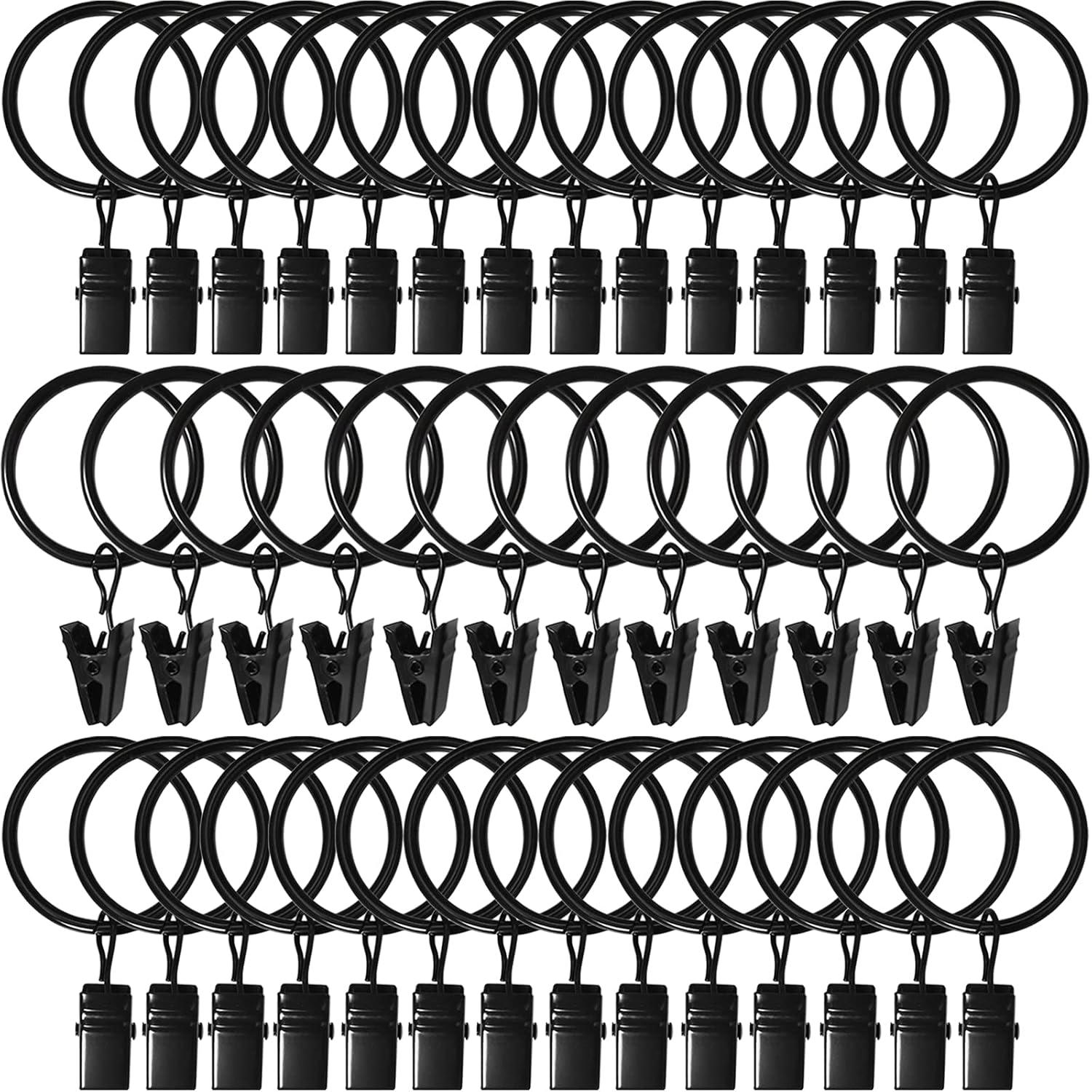 40 Pack Curtain Clips with Rings Black 126 in Diameter