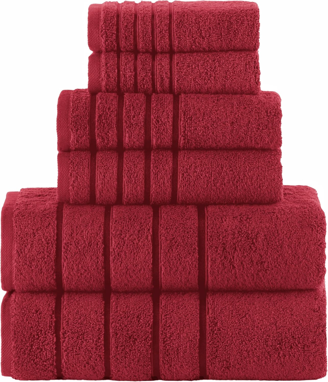 Elegant Comfort 4 Lines Viscose Stripe 6-Piece Towel Set - Burgundy 1