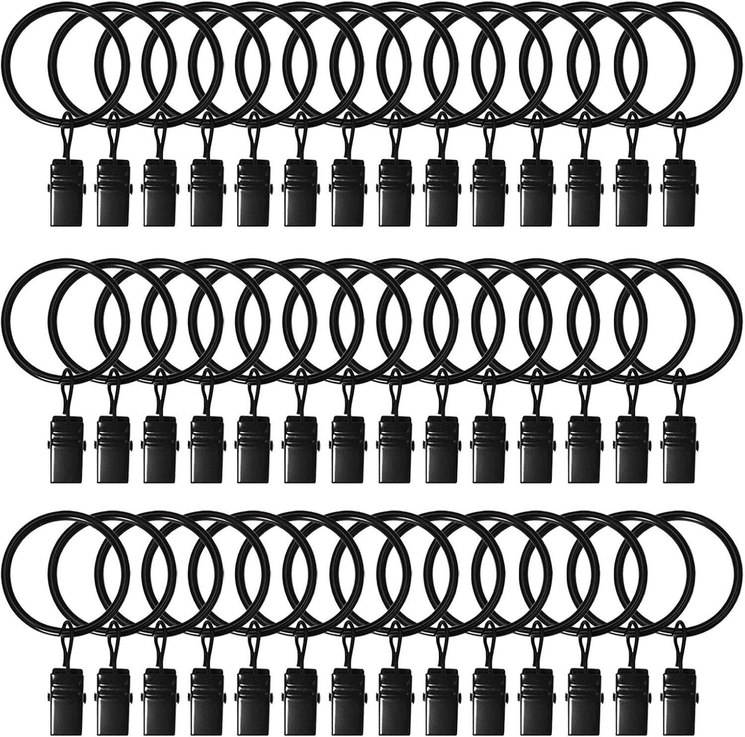 42 Pack Curtain Rings with Clips Black