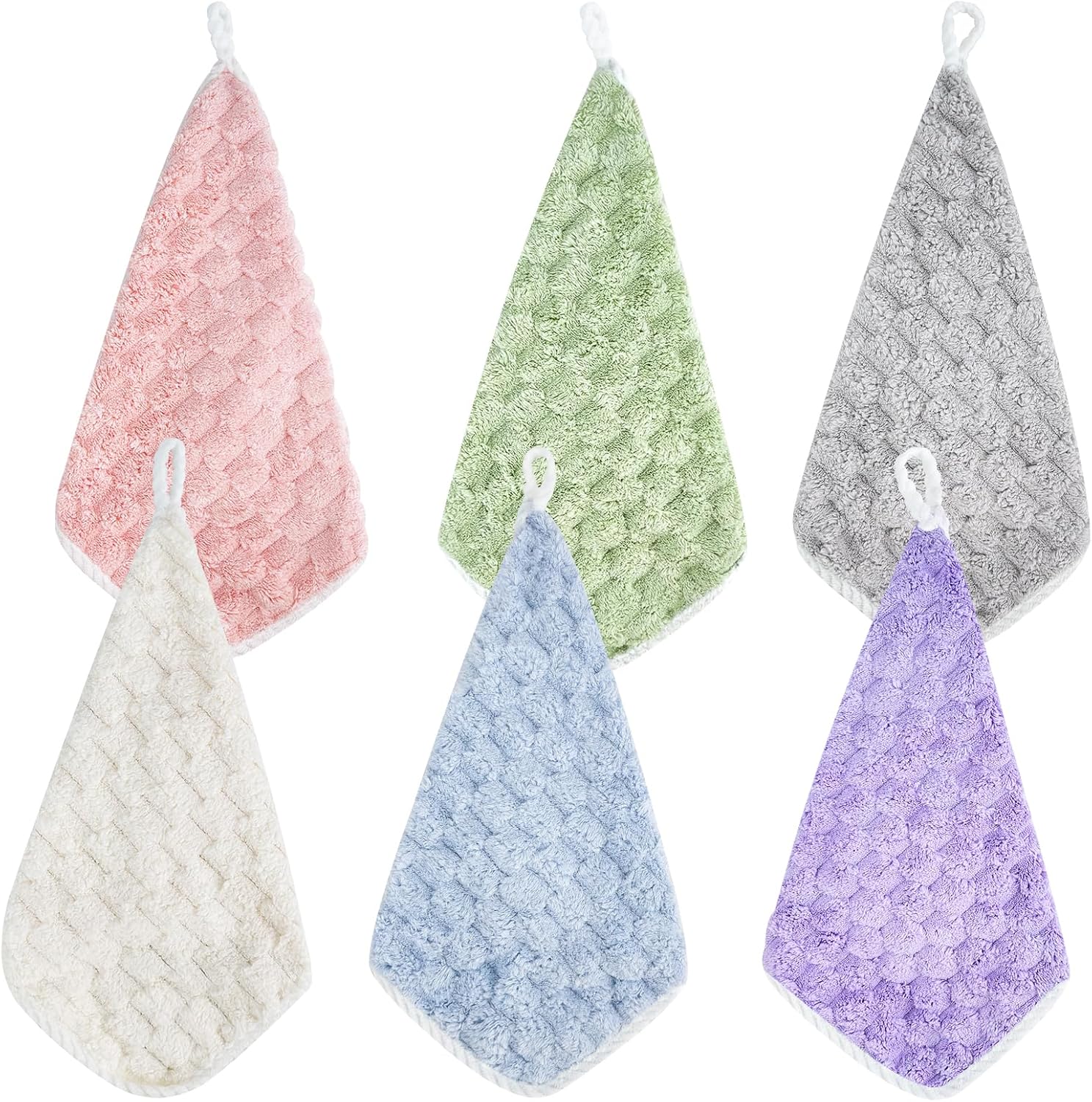6Pcs Coral Velvet Hand Towels with Hanging Loop 1