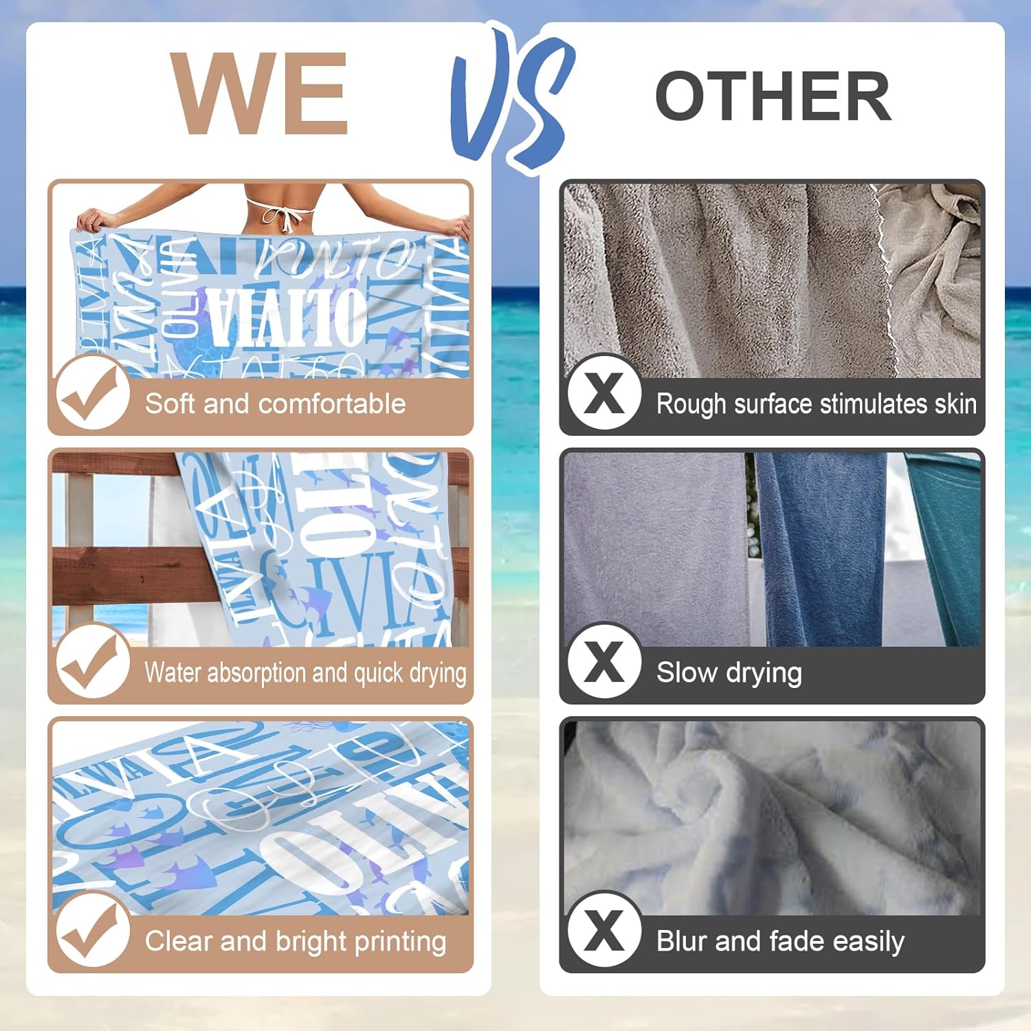 Customized Beach Towel with Name for Kids and Adults