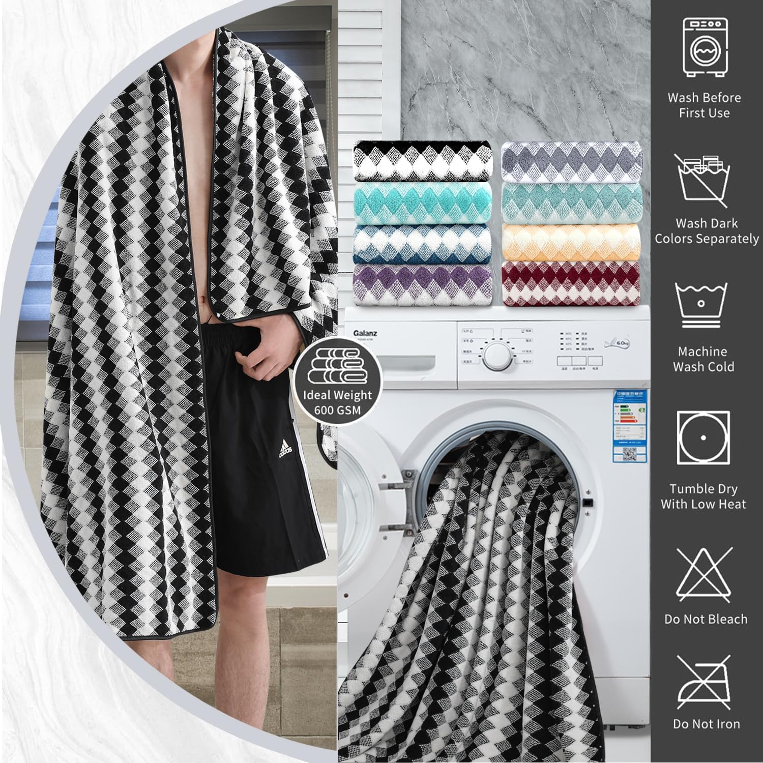 4 Piece Plush Bath Towel Set 35x70 Extra Large