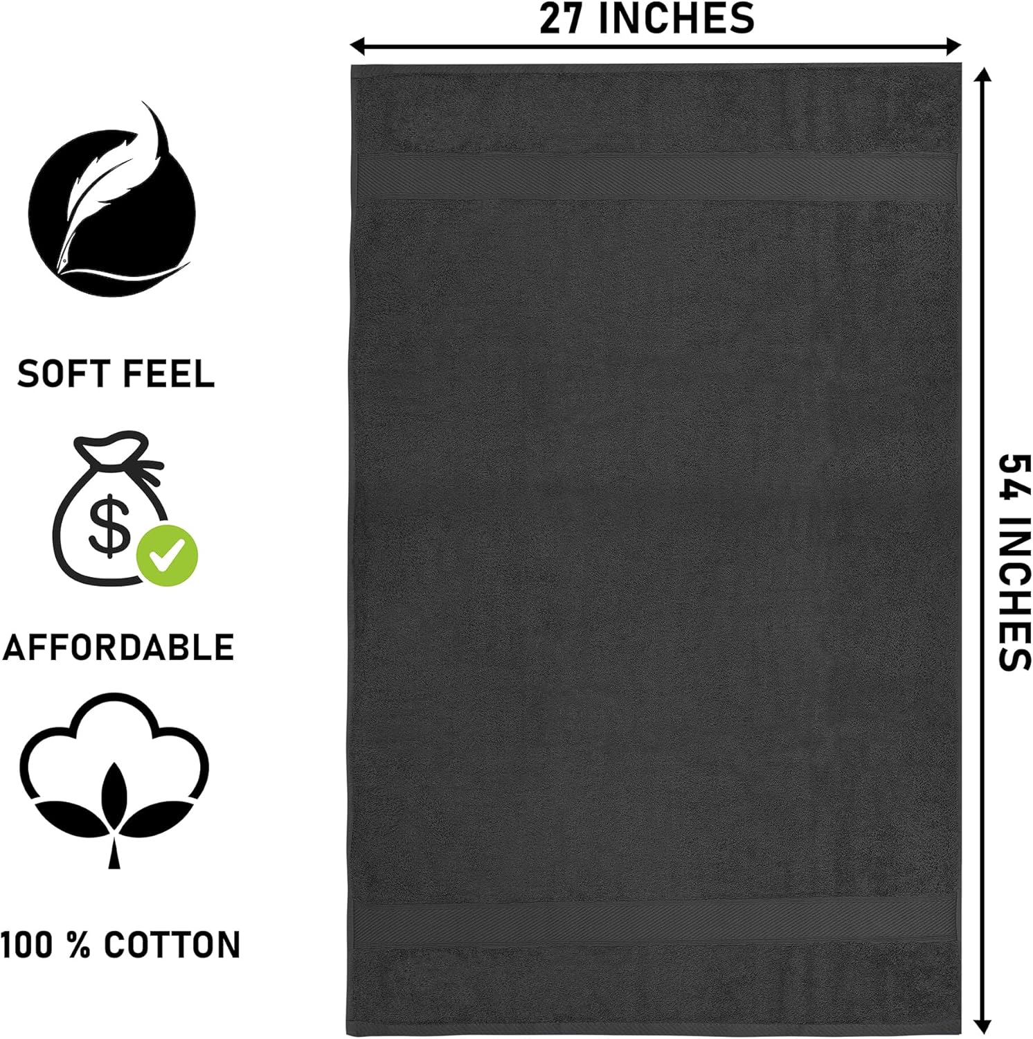 ZUPERIA Premium Bath Towels 27 x 54 Inches Pack of 4 Grey 1
