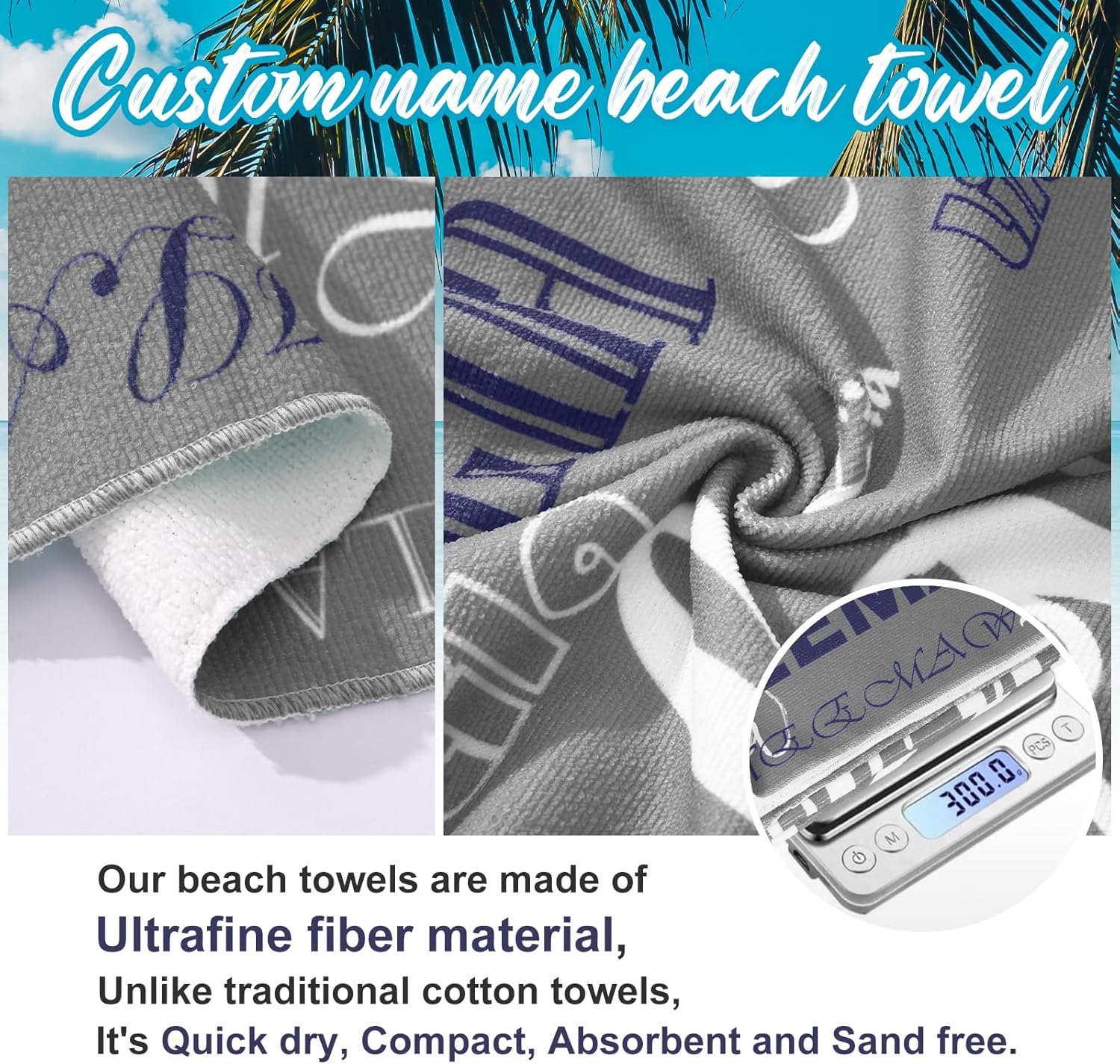 Hoomall Personalized Gray Beach Towel with Name