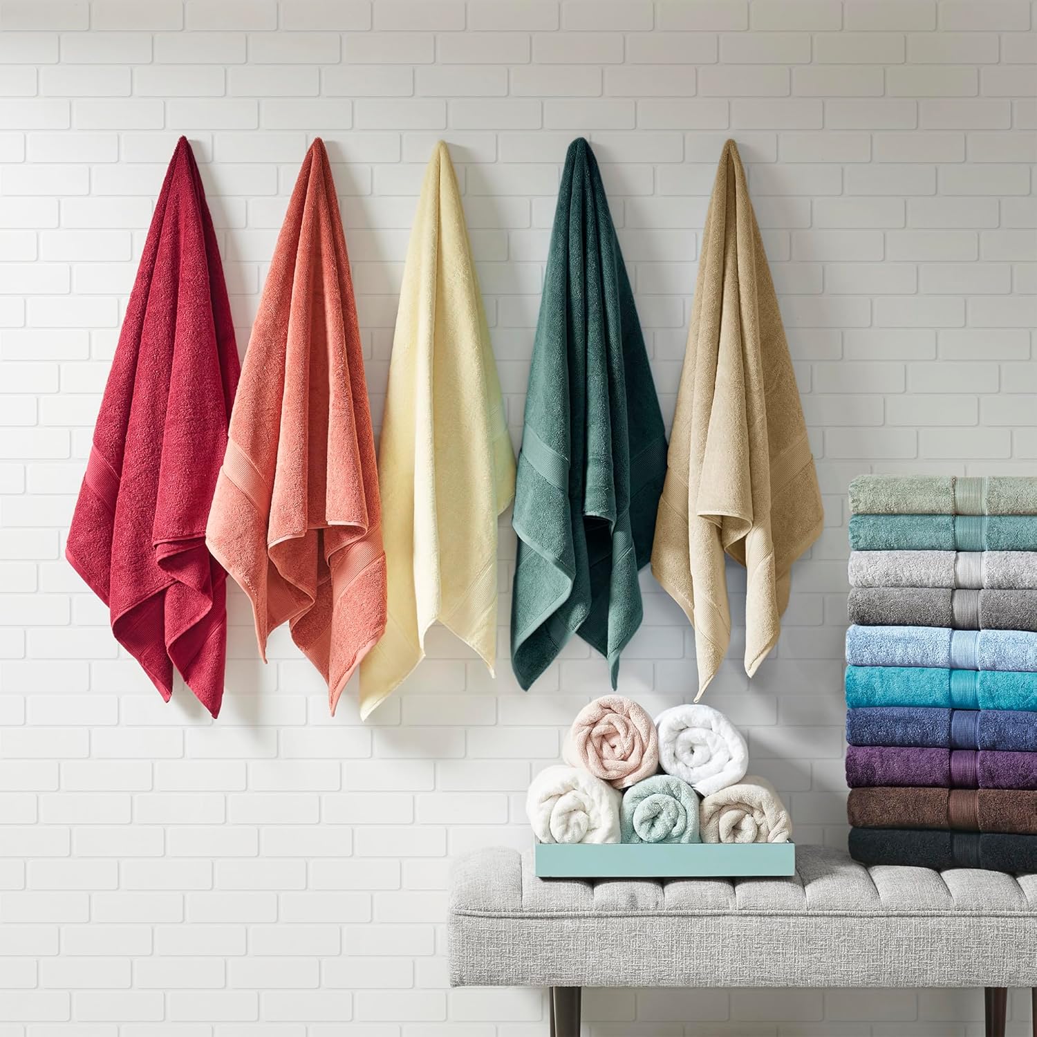 Madison Park 800 GSM Bathroom Towel Set of 8 Olive Green