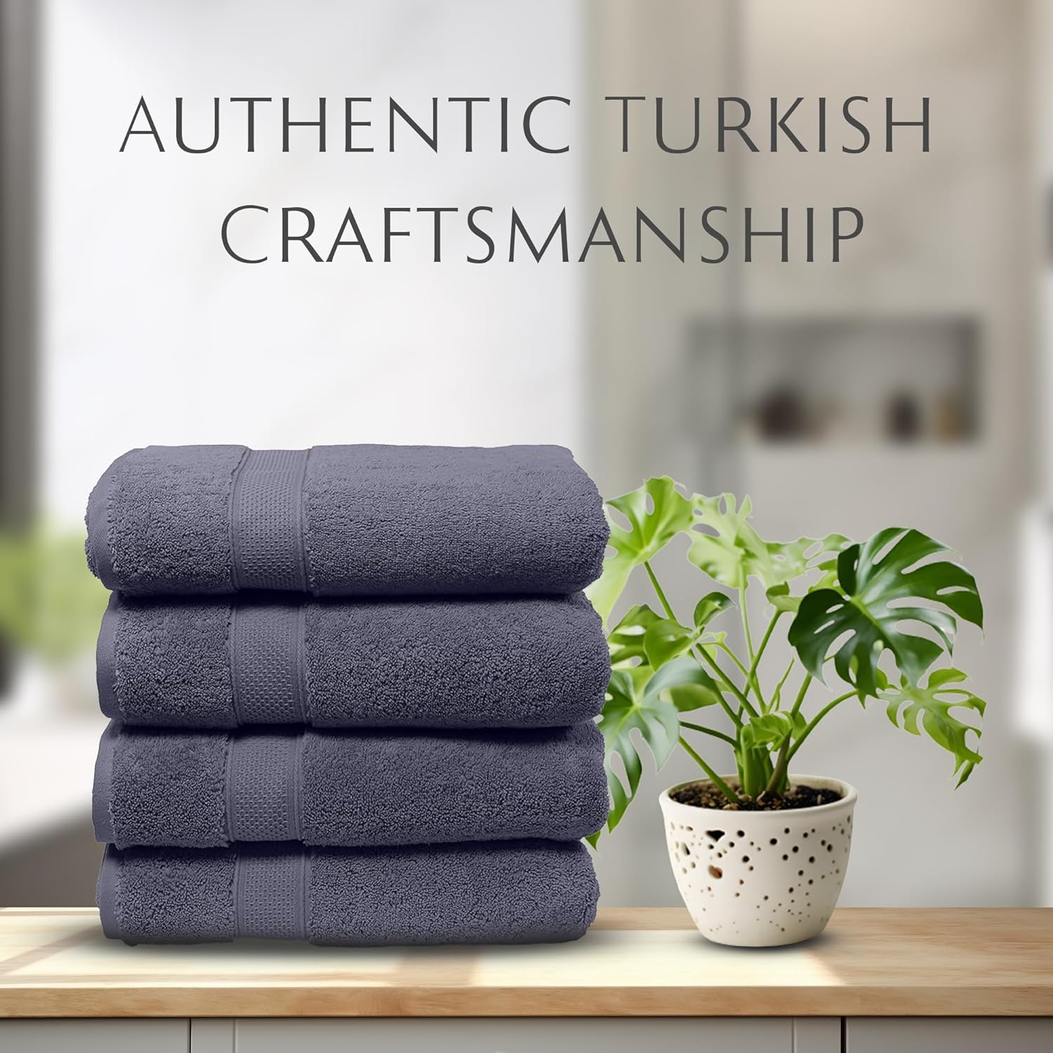 MAURA Indigo Blue Extra Large Turkish Cotton Bath Towel Set of 4