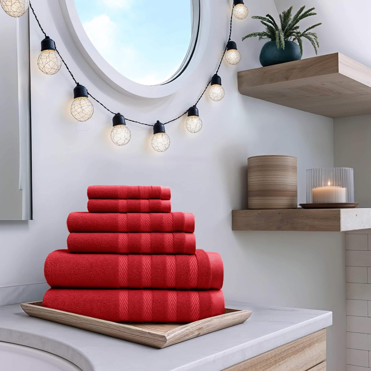 Hearth Harbor Red 6-Piece Bath Towel Set