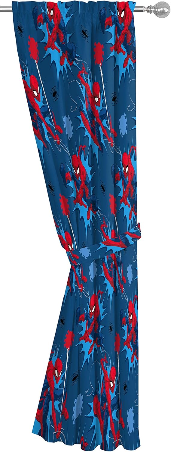 Jay Franco Spiderman Window Drapes - 4 Panels with Tiebacks 63 Inch Blue