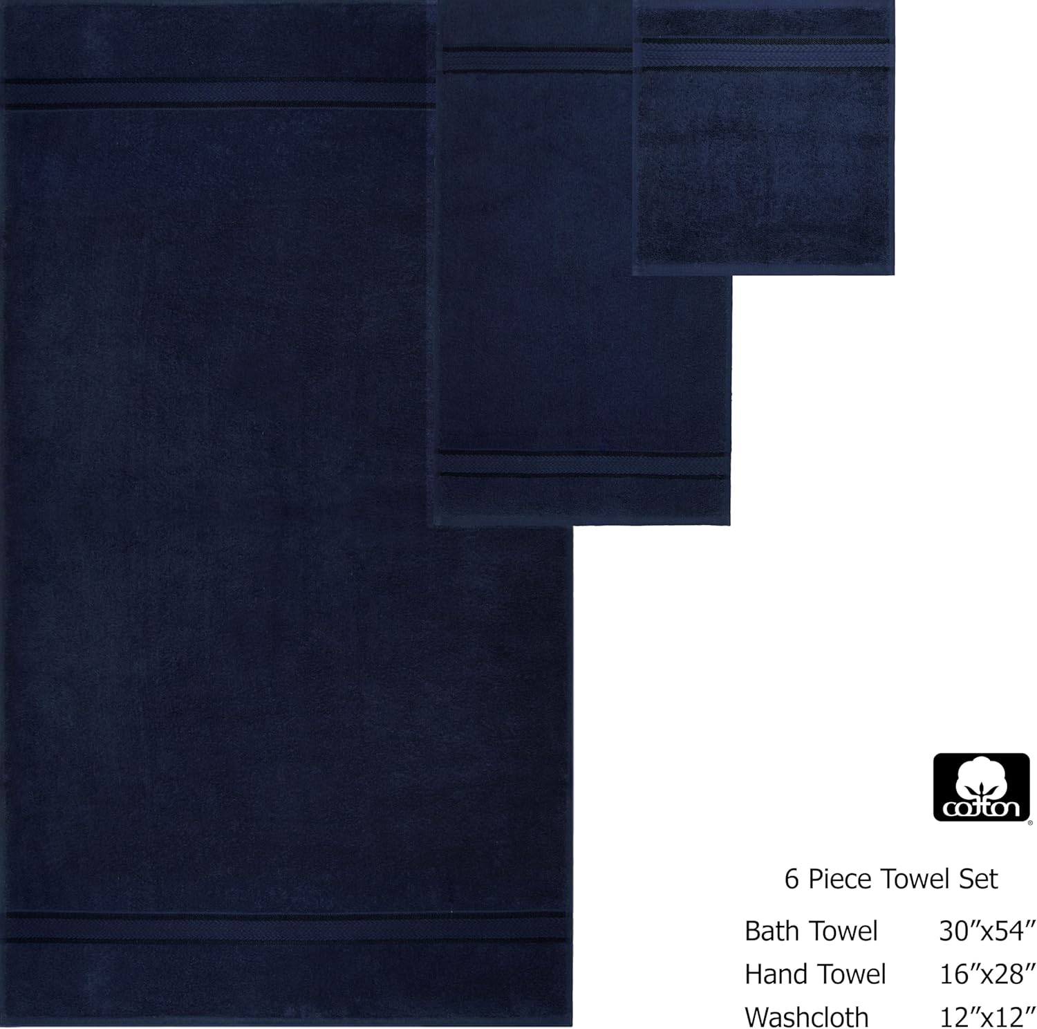 COTTON CRAFT Ultra Soft 6 Piece Towel Set Navy