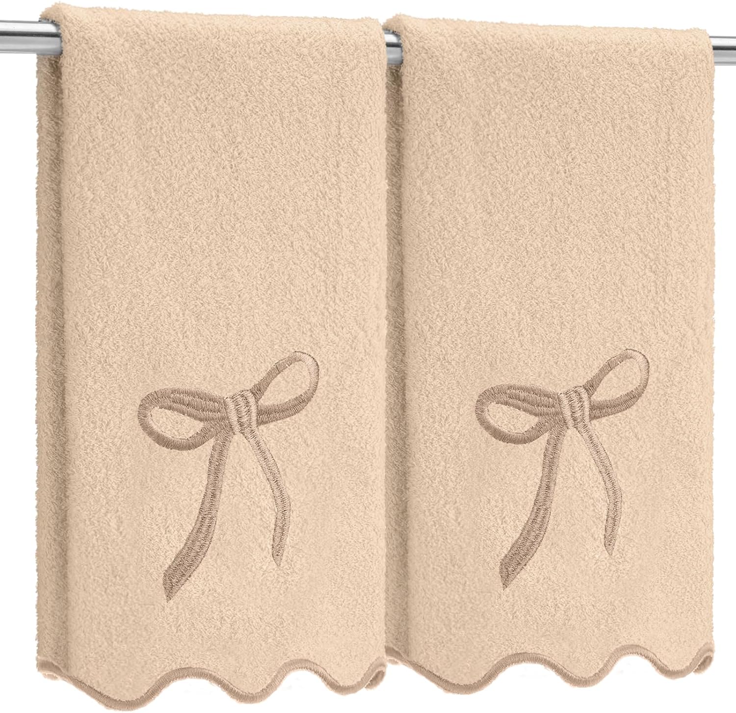 2 Pcs Brown Scalloped Embroidery Hand Towels
